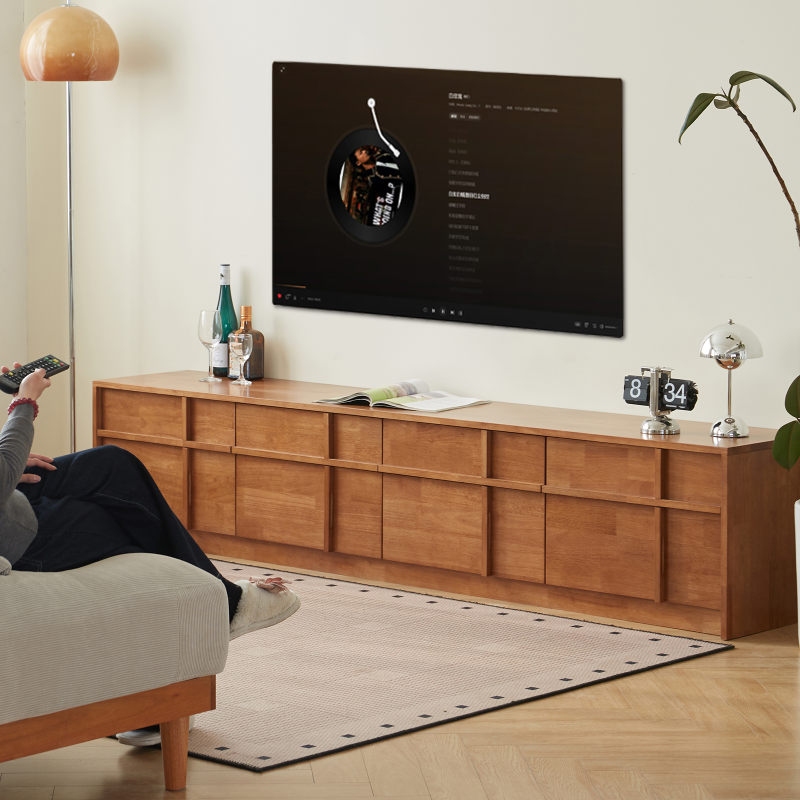 錦木-無垢材テレビボード 収納キャビネット 小户型リビング向け スリム 多機能 骨組デザイン 扉付きテレビ台