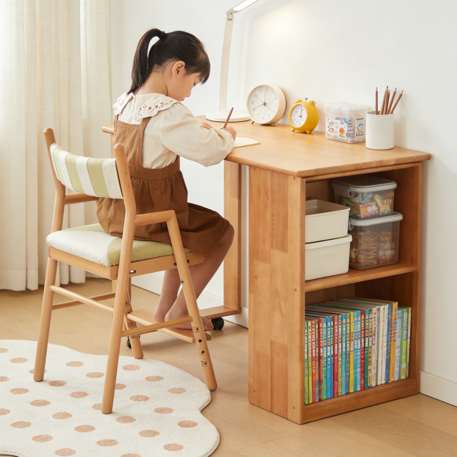 錦木-無垢材デスク 本棚・収納一体型 キャスター付き 寝室用 パソコンデスク 学習机 省スペース シンプルデスク / 学習机