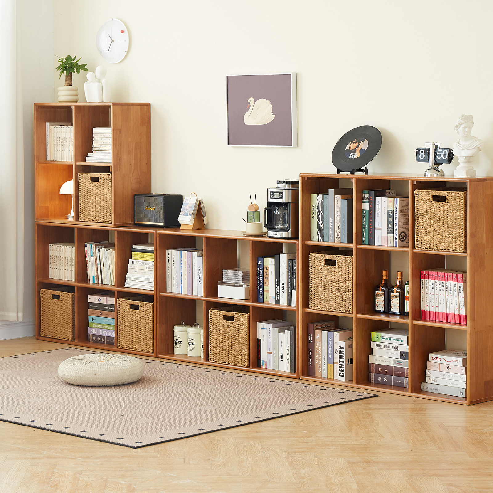 錦木-木製ロータイプ本棚 リビング用展示棚 収納ラック シンプルモダン