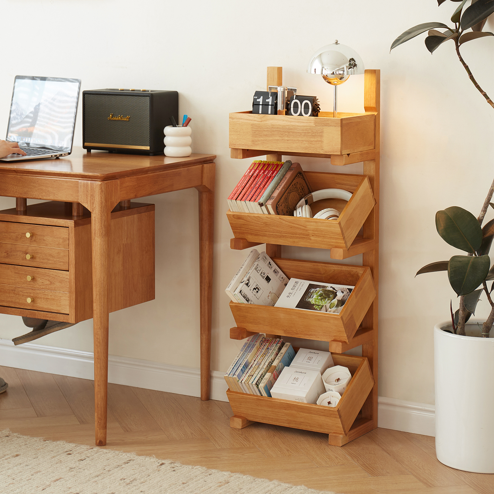 錦木-無垢材収納ラック キッチン野菜・スナック収納 リビングサイドテーブル おもちゃ・本棚にも マルチラック棚 / ラック