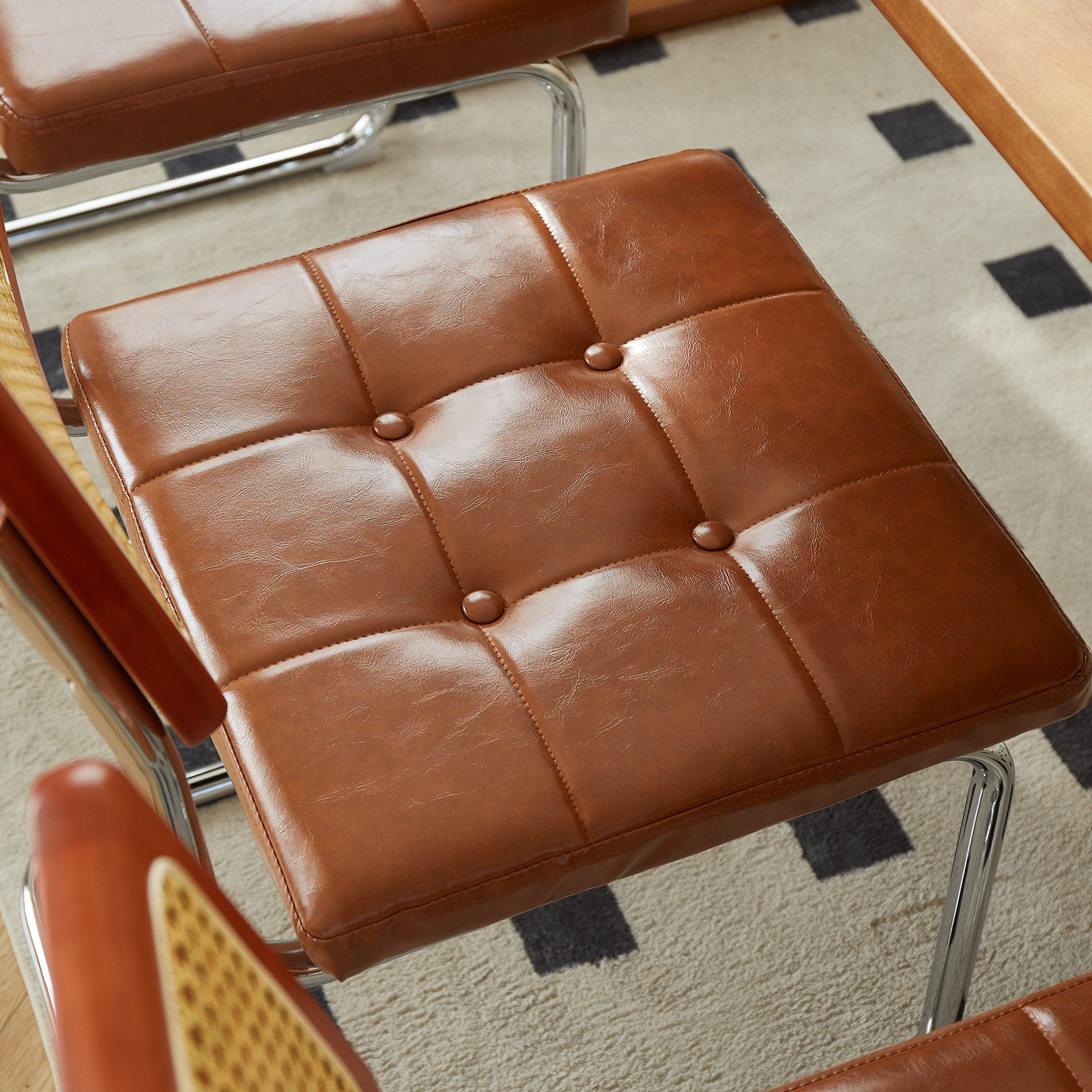 錦木-ヴィンテージ ダイニングチェア 籐張り メタル脚 クッション付き 北欧ミニマル リビングチェアダイニングチェア