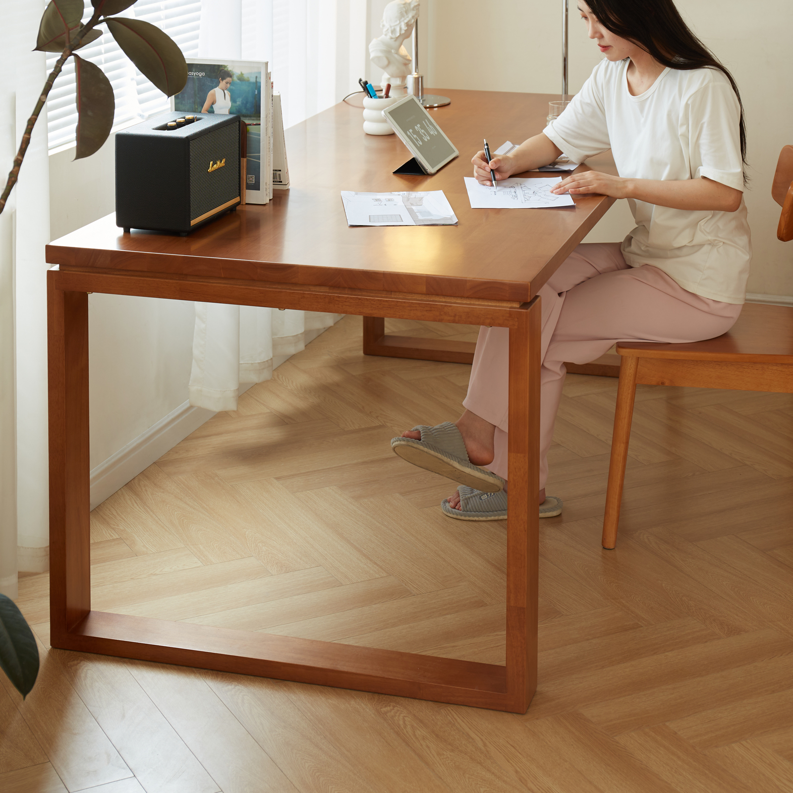 錦木-チェリーウッド風 北欧風ダイニングテーブルセット 長方形 木製 一人暮らし・ファミリー向け ミニマルデザインダイニングテーブル