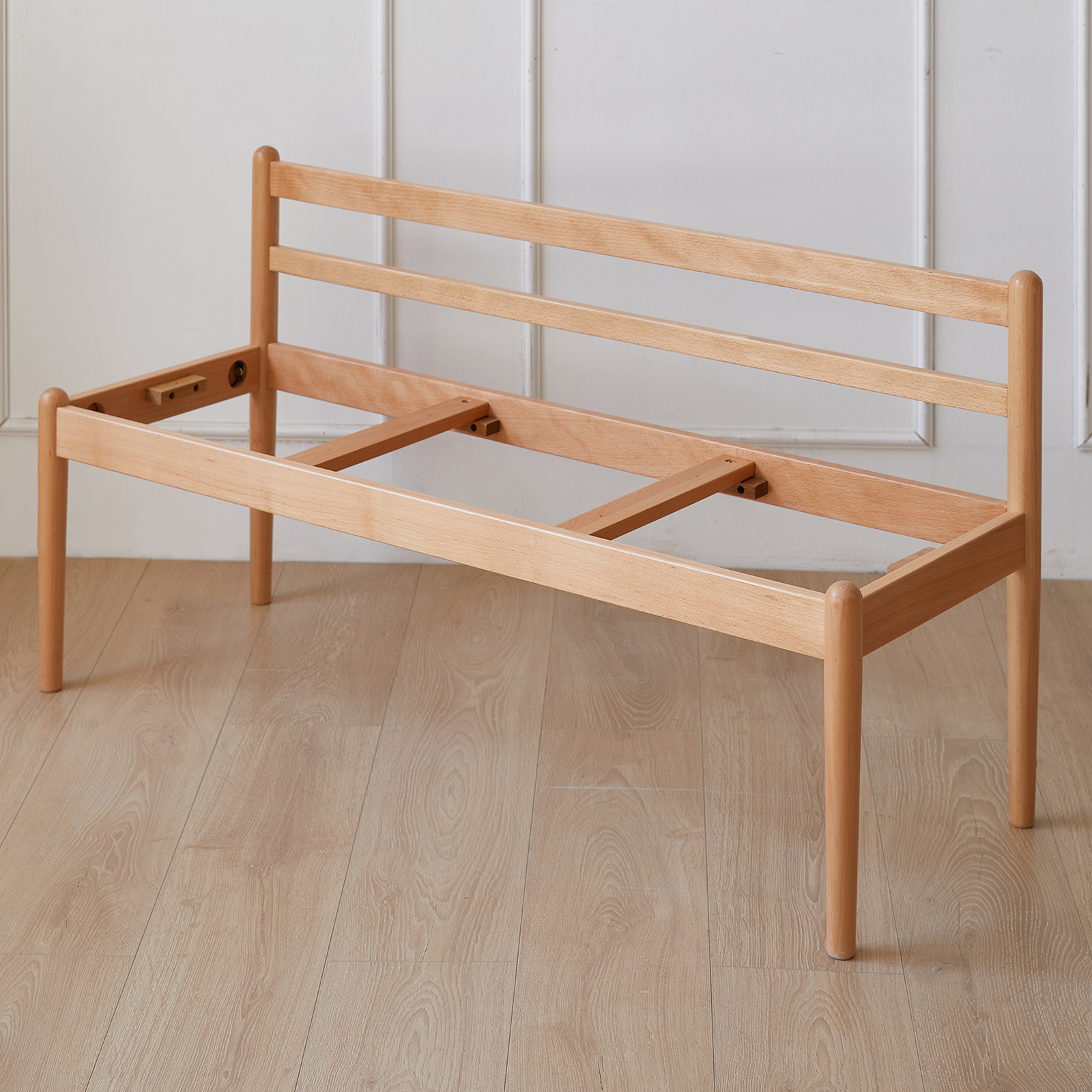 錦木-無垢材ロングベンチ 北欧風シンプル 布張り 2人掛け クッション付き 玄関ベンチ ベッドサイドベンイニングチェア