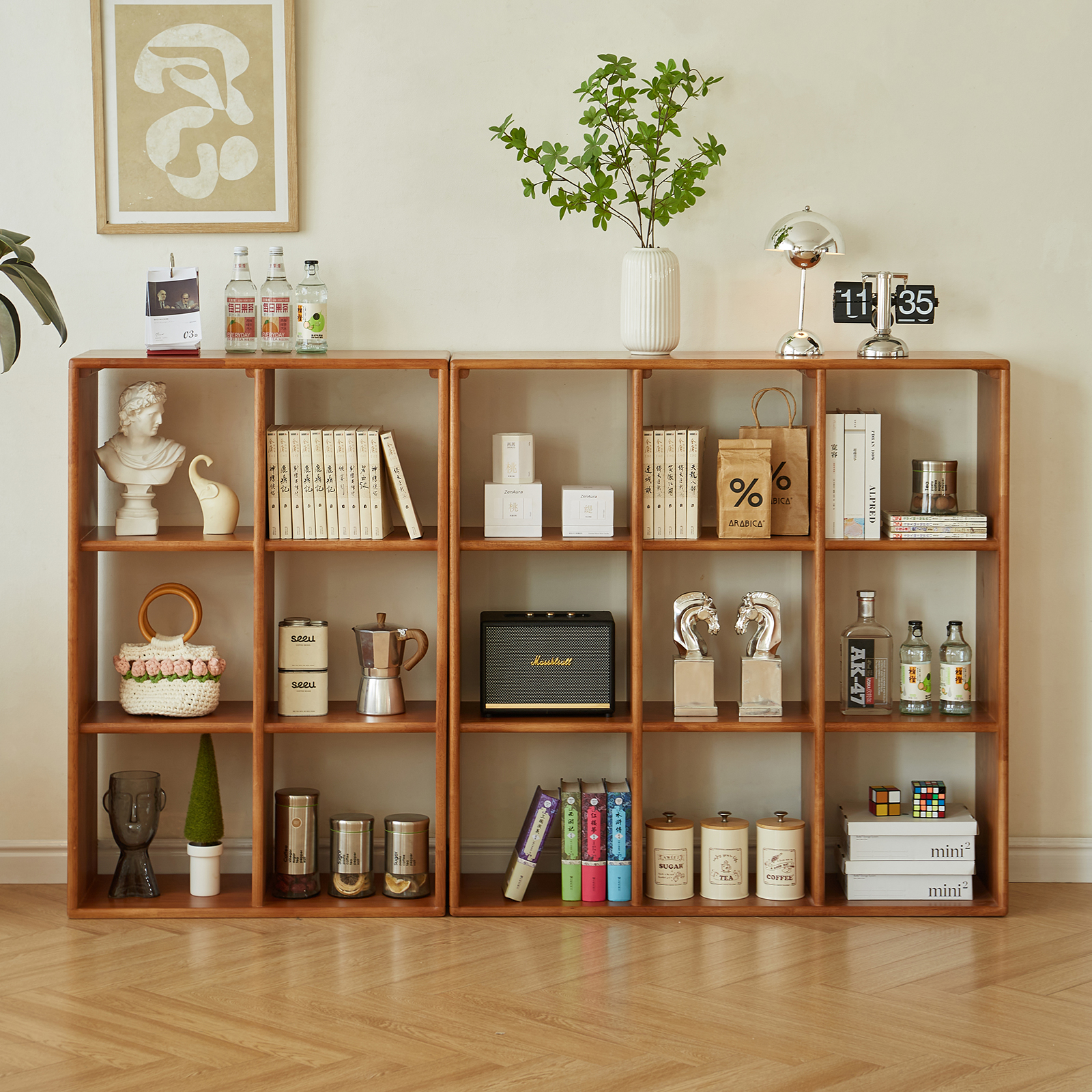 錦木-木製ロータイプ本棚 リビング用展示棚 収納ラック シンプルモダン 家庭向け フリー組み合わせラック棚 / ラック