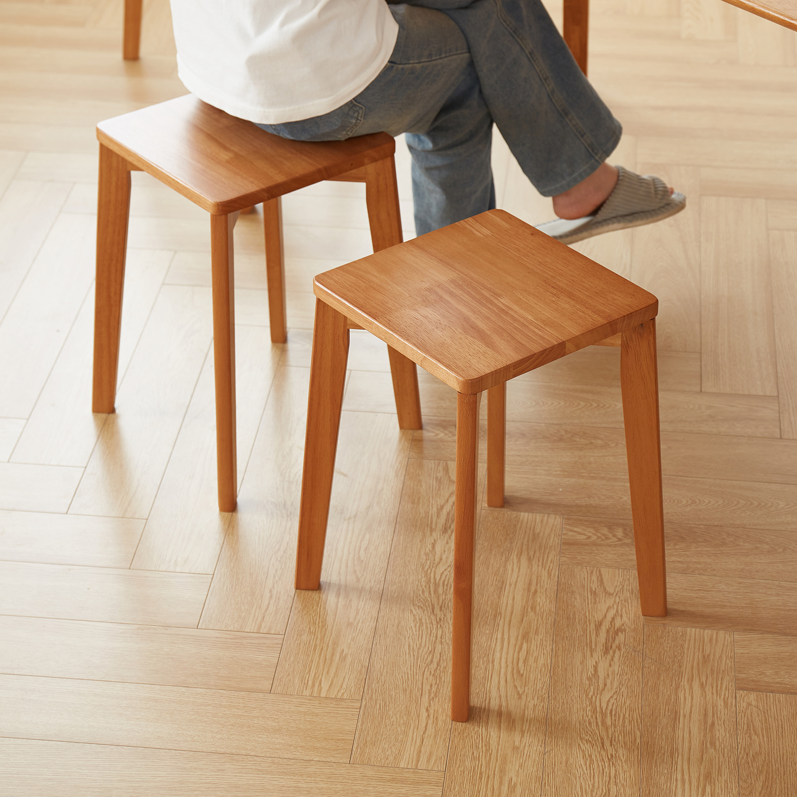 錦木-天然木 シンプル ダイニングベンチ ハイバック 四角座面 ローテーブル対応 リビング・ダイニング兼用 重ねて収納可能ダイニングベンチ