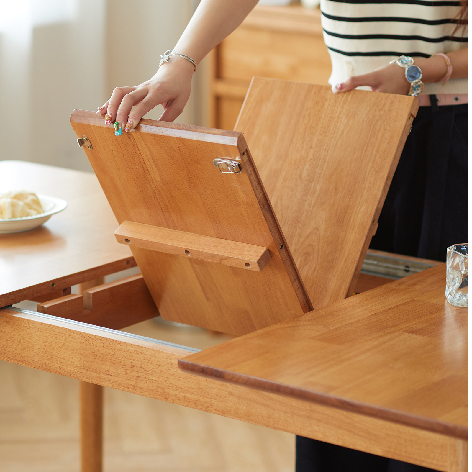 錦木-【無垢材使用】伸縮式折りたたみダイニングテーブルセット モダンシンプル 小户型対応 学習・パーティー兼用ダイニングテーブル