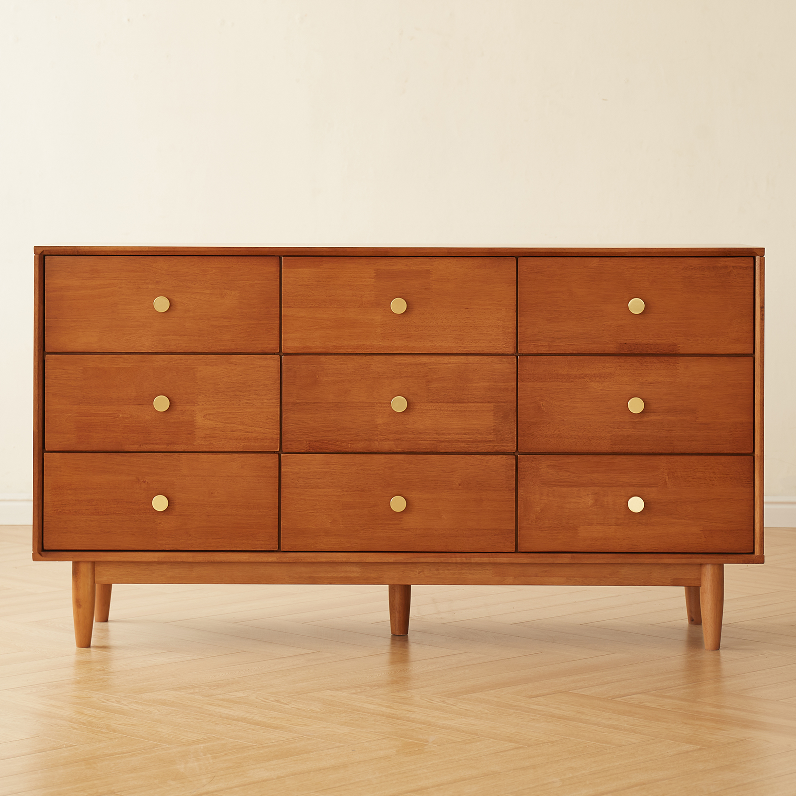 錦木-無垢材 チェスト 9 段 / 6 段 / 5 段 コンパクト収納 レトロ風 シンプルデザイン リビング収納棚チェスト