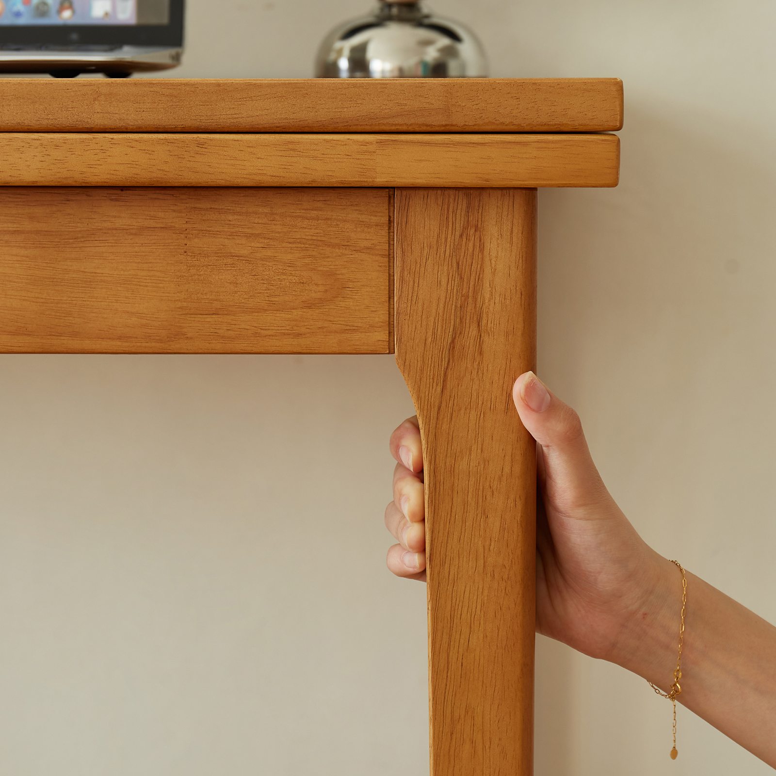 錦木-【無垢材使用】折りたたみ伸縮式ダイニングテーブルセット 長方形 シンプル 小户型対応 チェリー色 ダイニングテーブル