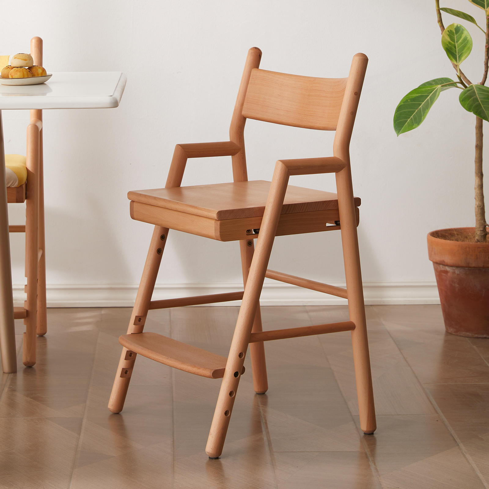 錦木-無垢材キッズ学習チェア 昇降式 背もたれ付き 姿勢矯正椅子 勉強椅子 食事椅子にも使えるキッズイス