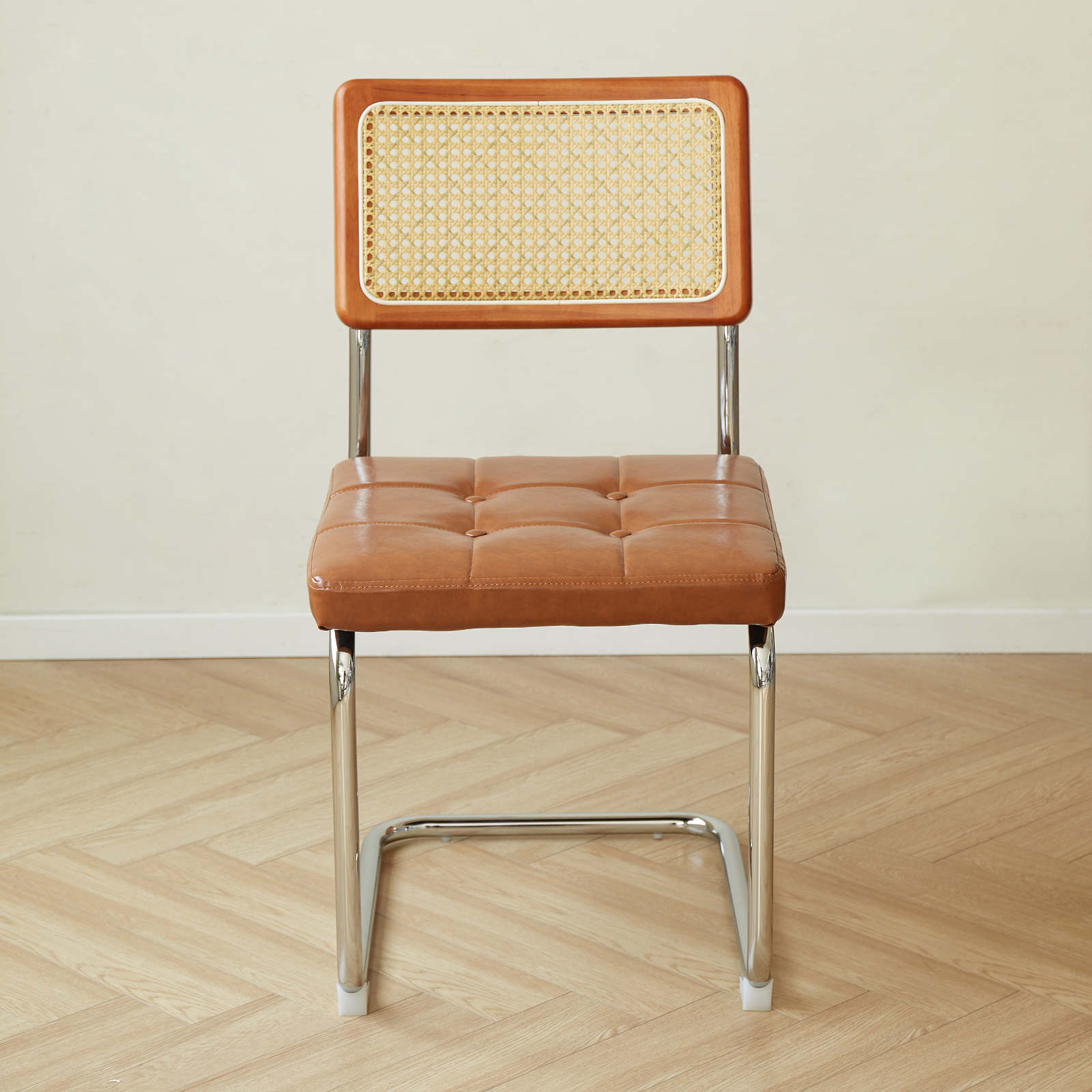 錦木-ヴィンテージ ダイニングチェア 籐張り メタル脚 クッション付き 北欧ミニマル リビングチェアダイニングチェア