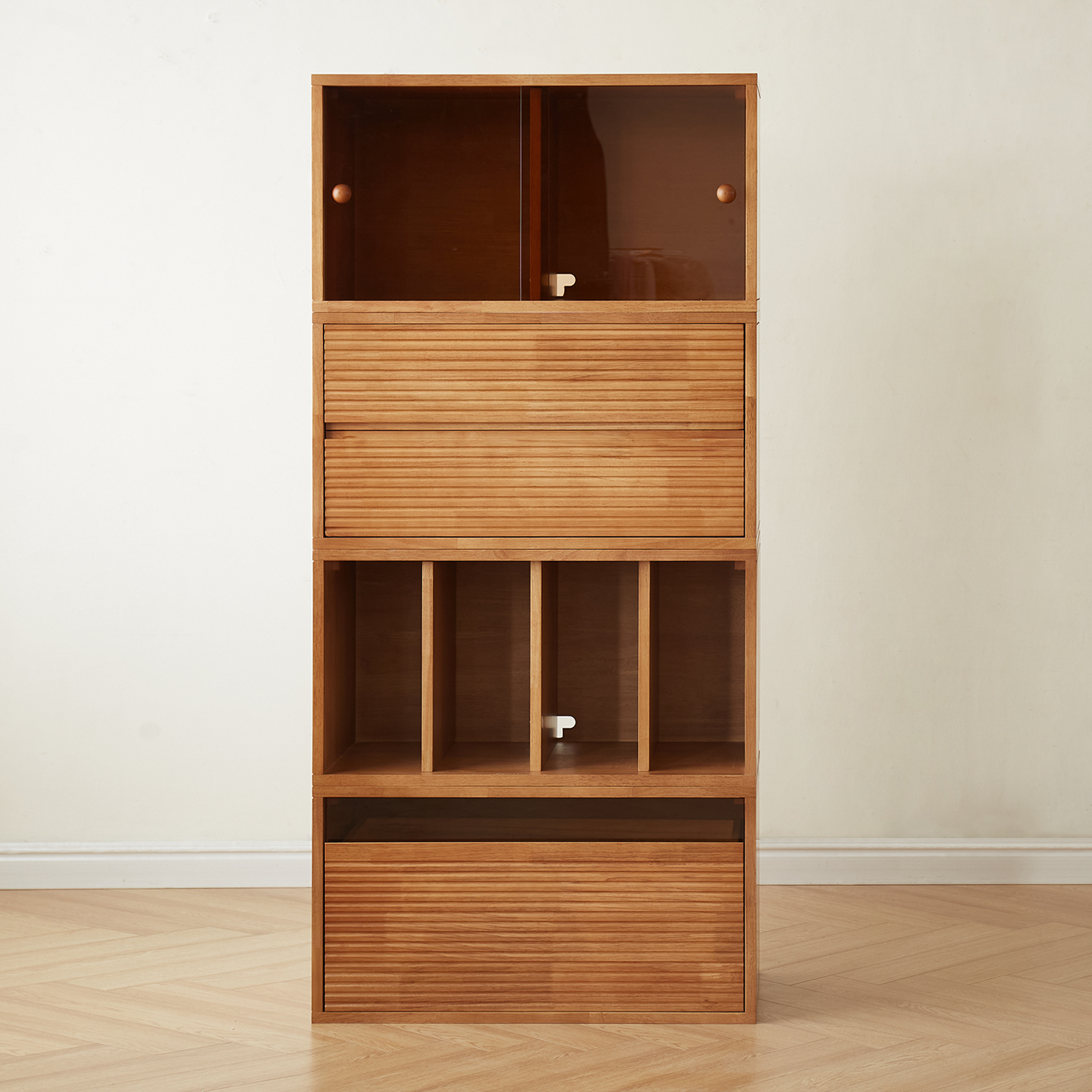 錦木-無垢材 フリーユニット収納棚 ローボード・チェスト兼用 リビング収納 間仕切り棚 モジュール式 キャビネット本棚