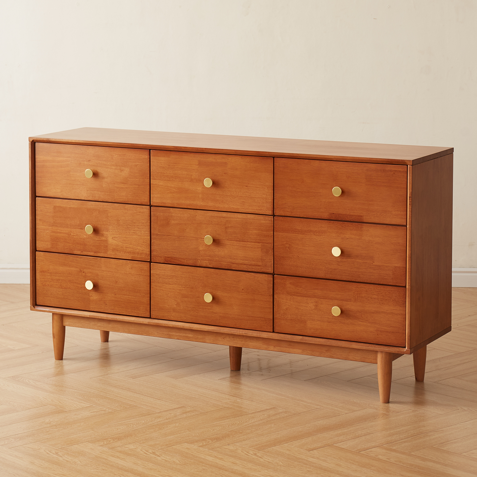 錦木-無垢材 チェスト 9 段 / 6 段 / 5 段 コンパクト収納 レトロ風 シンプルデザイン リビング収納棚チェスト