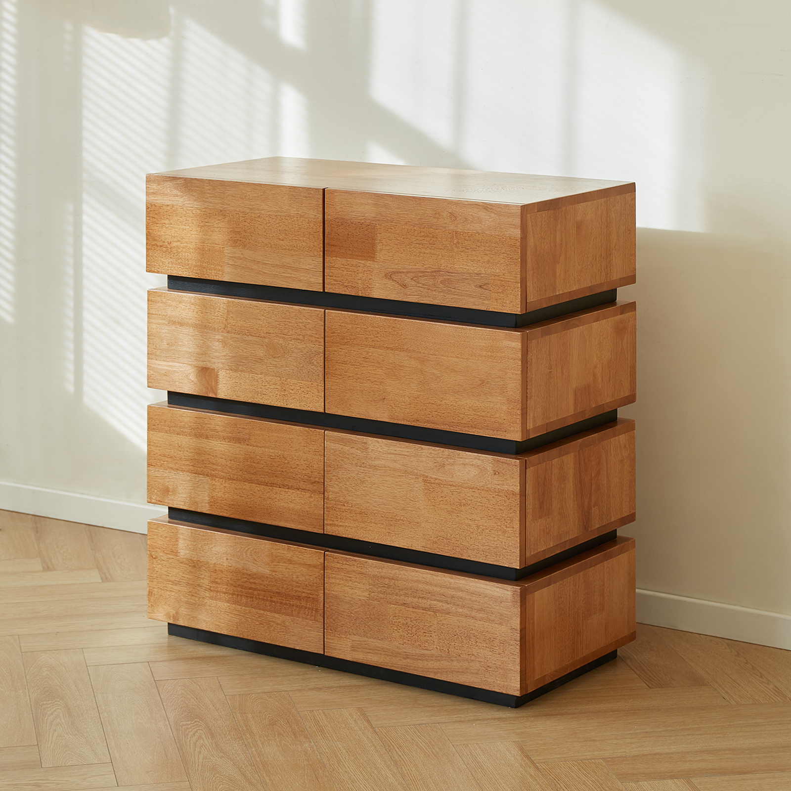 錦木-ミッドセンチュリー 無垢材チェスト 多段式 リビング・寝室・ベッドサイド収納 サイドボード 収納キャビネットチェスト