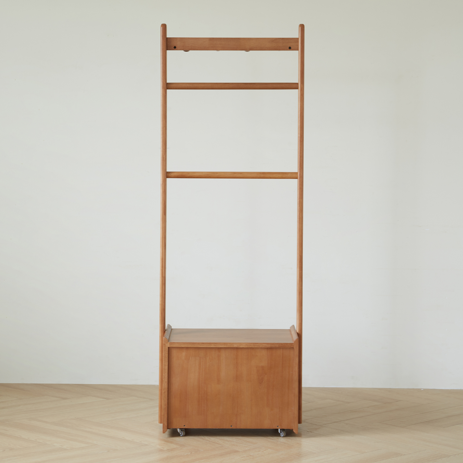 錦木-無垢材ハンガーラック 置き型 寝室・子供部屋用 収納付きキャスター付きワゴン 衣類掛け＆小物収納 縦型ラックハンガーラック