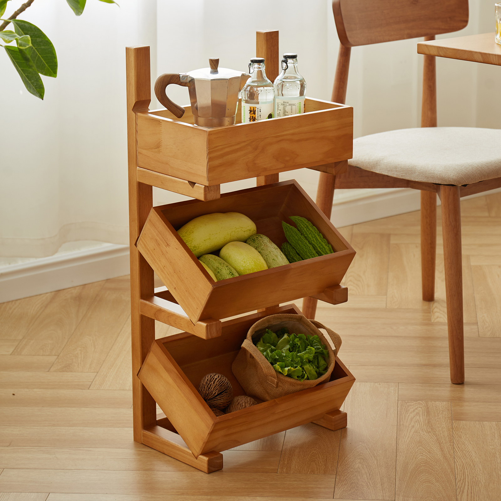 錦木-無垢材収納ラック キッチン野菜・スナック収納 リビングサイドテーブル おもちゃ・本棚にも マルチラック棚 / ラック