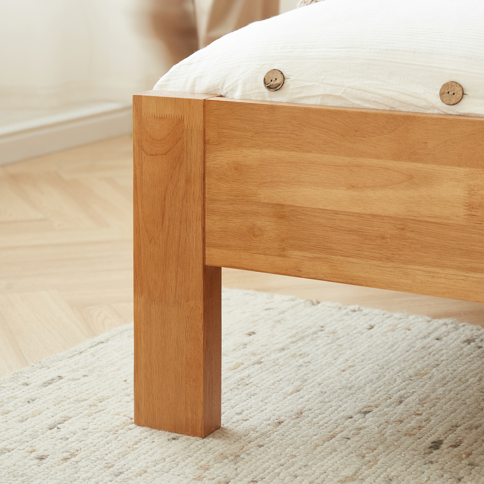 錦木-無垢材ベッド ダブル1.8m/シングル1.2m 主寝室向け シンプルデザイン チェリー色 小户型対応ベッド