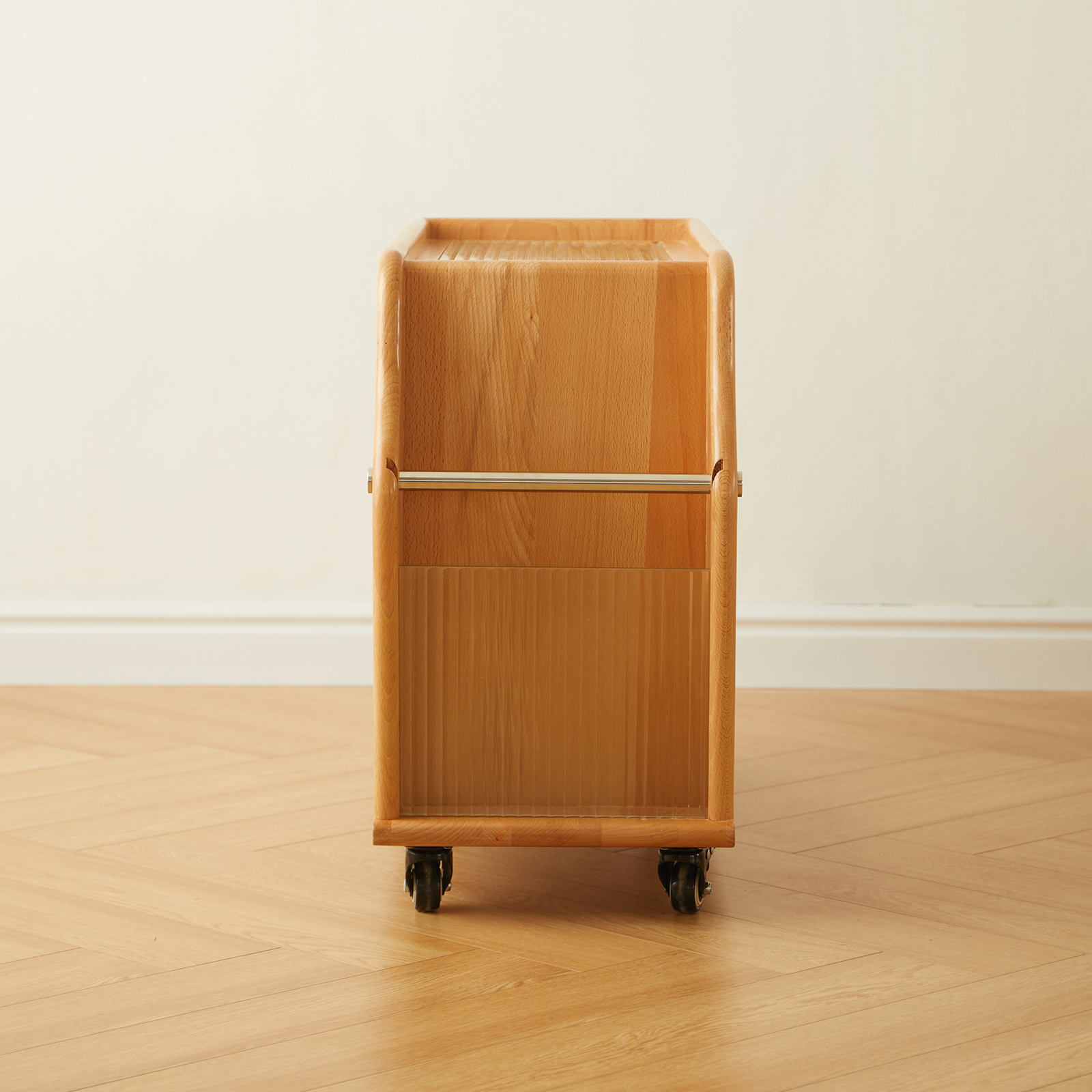 錦木-無垢材 キャスター付きサイドテーブル ヴィンテージ風 多段収納ラック リビング収納 ローチェストサイドボード