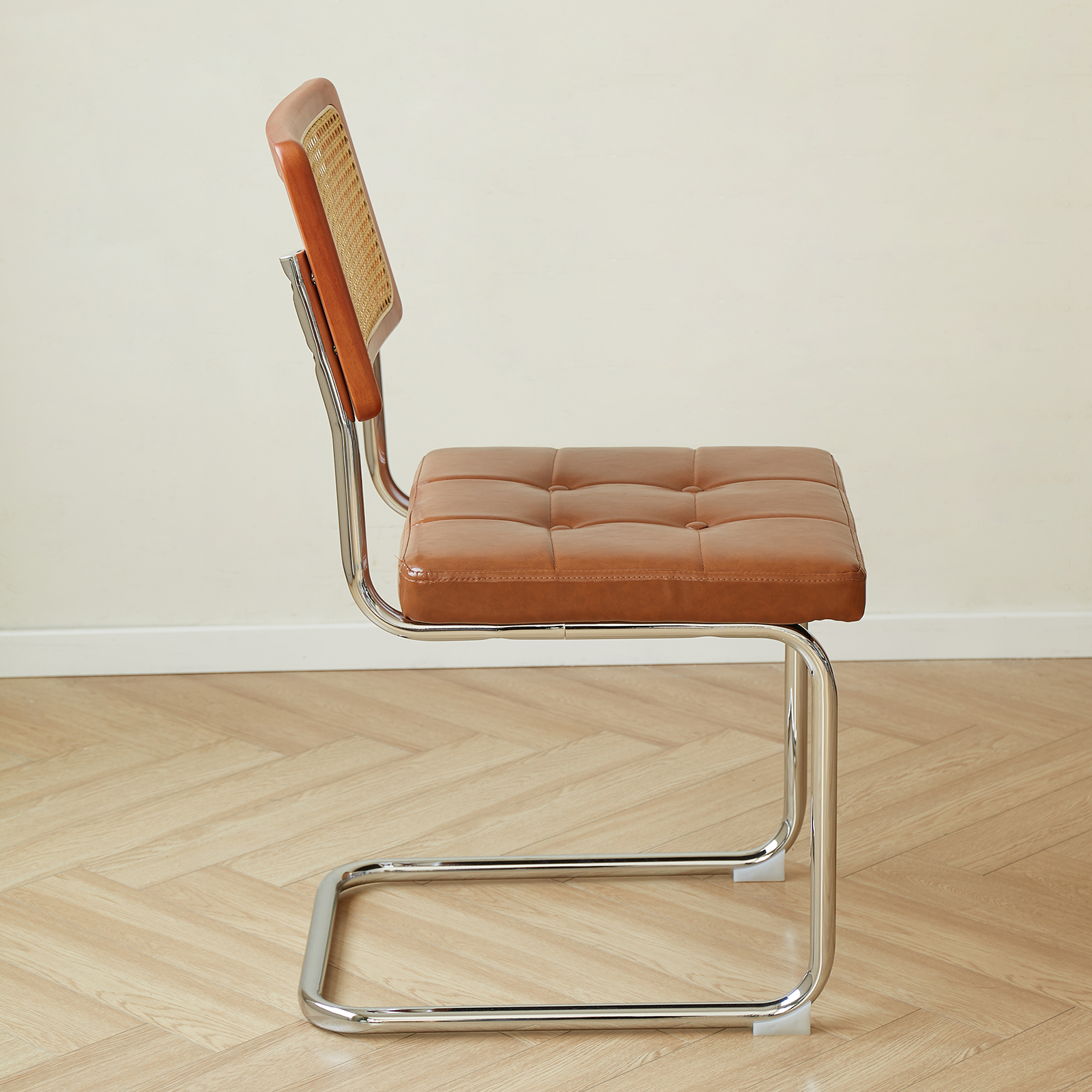 錦木-ヴィンテージ ダイニングチェア 籐張り メタル脚 クッション付き 北欧ミニマル リビングチェアダイニングチェア