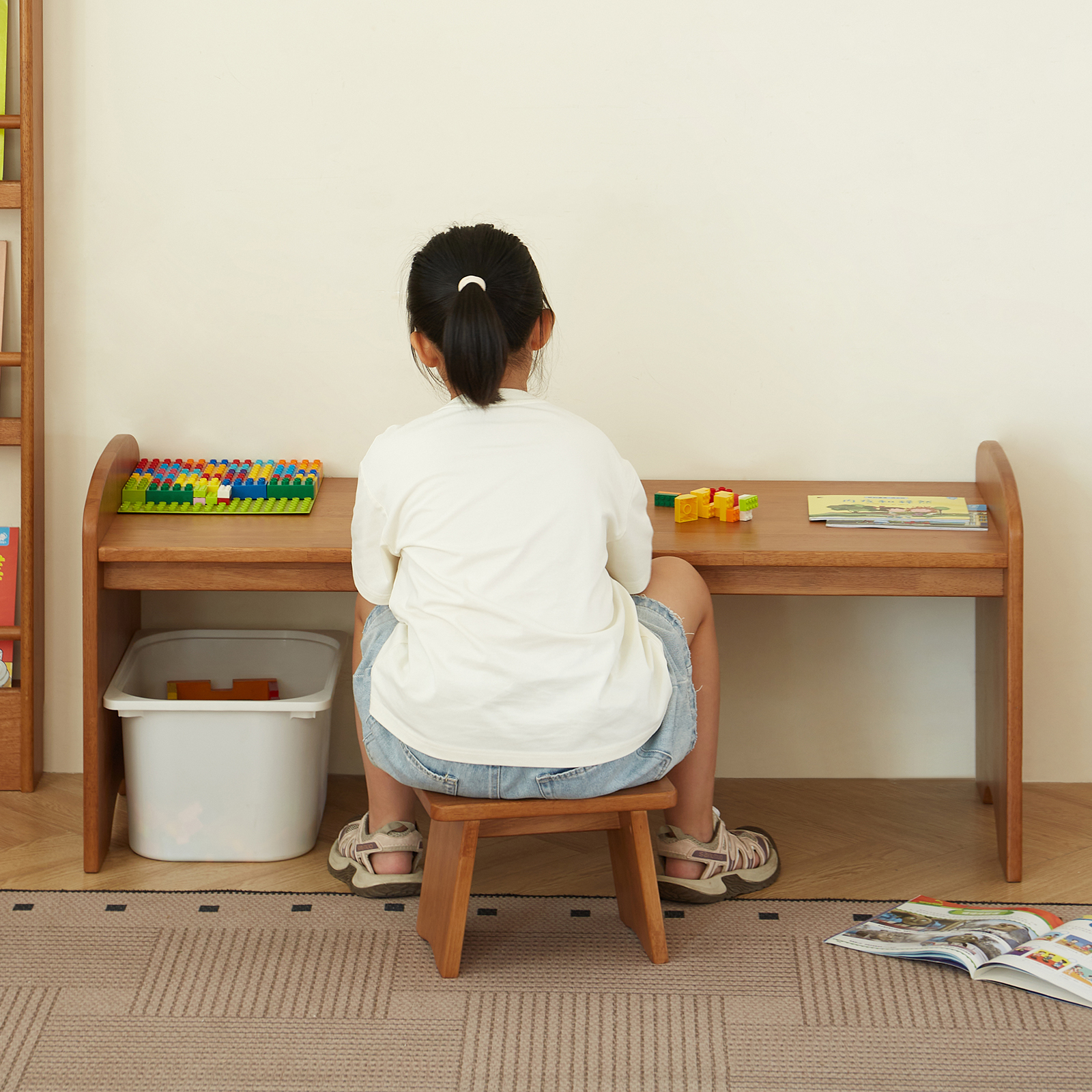 錦木-木製子供用学習机 おもちゃテーブル 知育 お絵かき机 シンプルデスク 家庭用 小学生・中学生向けキッズデスク