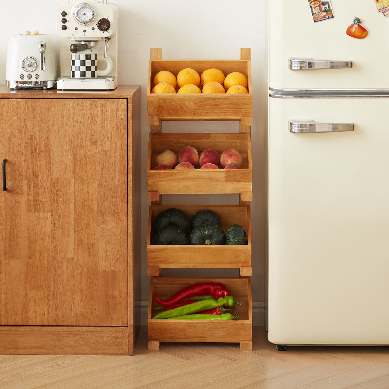 錦木-無垢材収納ラック キッチン野菜・スナック収納 リビングサイドテーブル おもちゃ・本棚にも マルチラック棚 / ラック