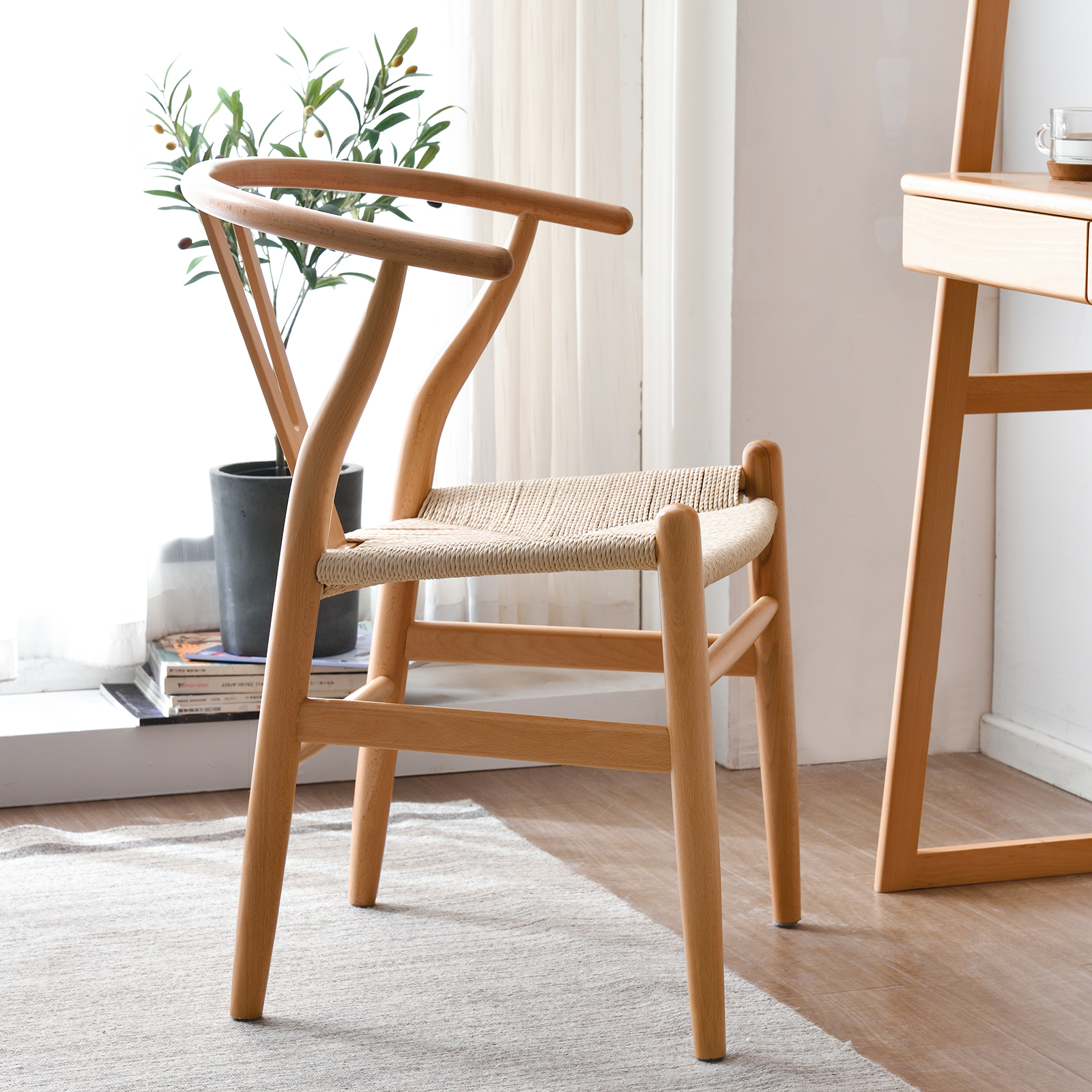 錦木-無垢材使用 背もたれ付きチェア ブナ材ダイニングチェア Yチェア 書斎チェア ミッドセンチュリースタイル 家庭用ラウンドチェアイス / 学習イス