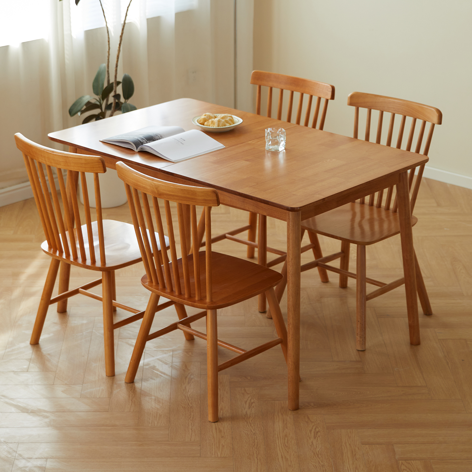 錦木-【無垢材使用】伸縮式折りたたみダイニングテーブルセット モダンシンプル 小户型対応 学習・パーティー兼用ダイニングテーブル