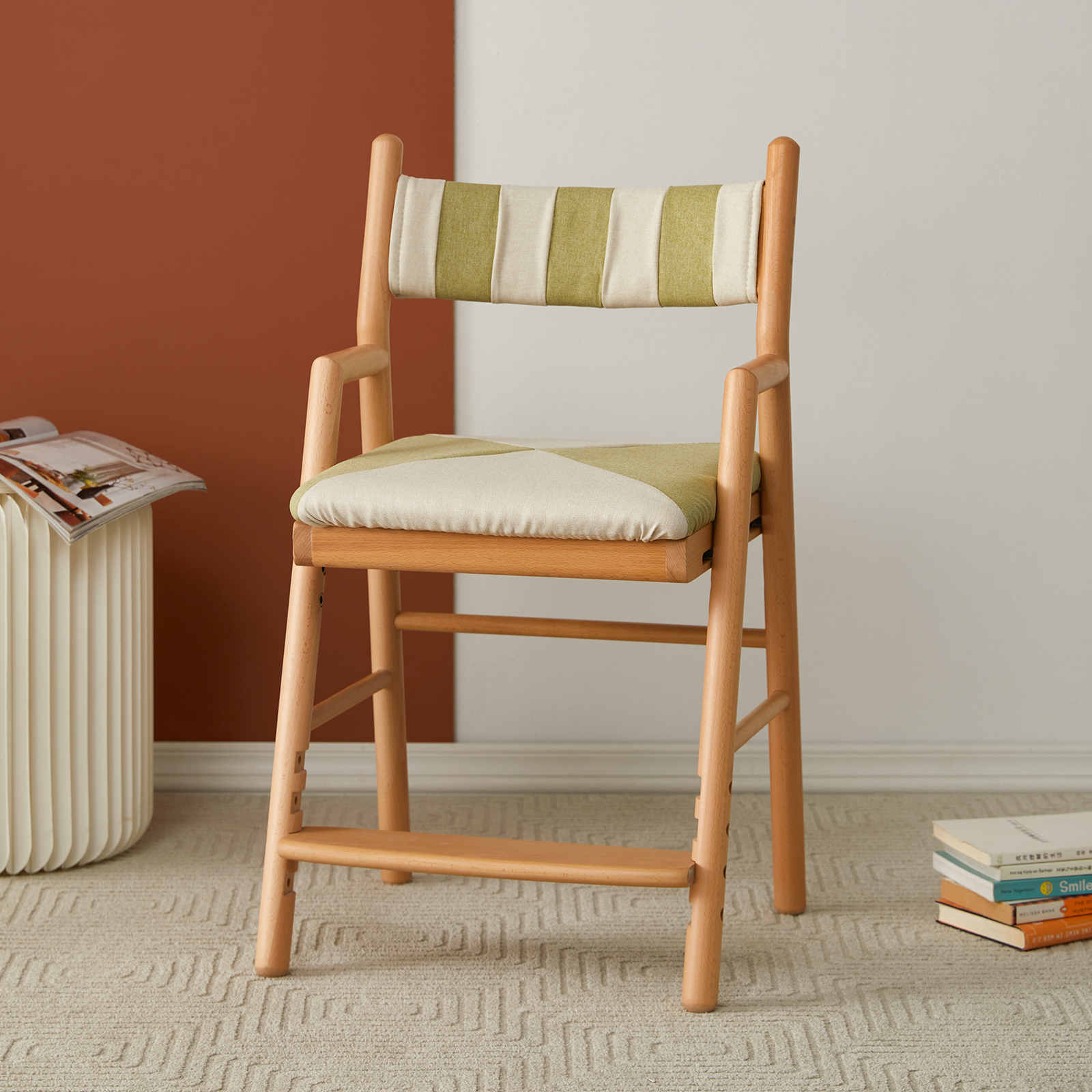 錦木-無垢材キッズ学習チェア 昇降式 背もたれ付き 姿勢矯正椅子 勉強椅子 食事椅子にも使えるキッズイス