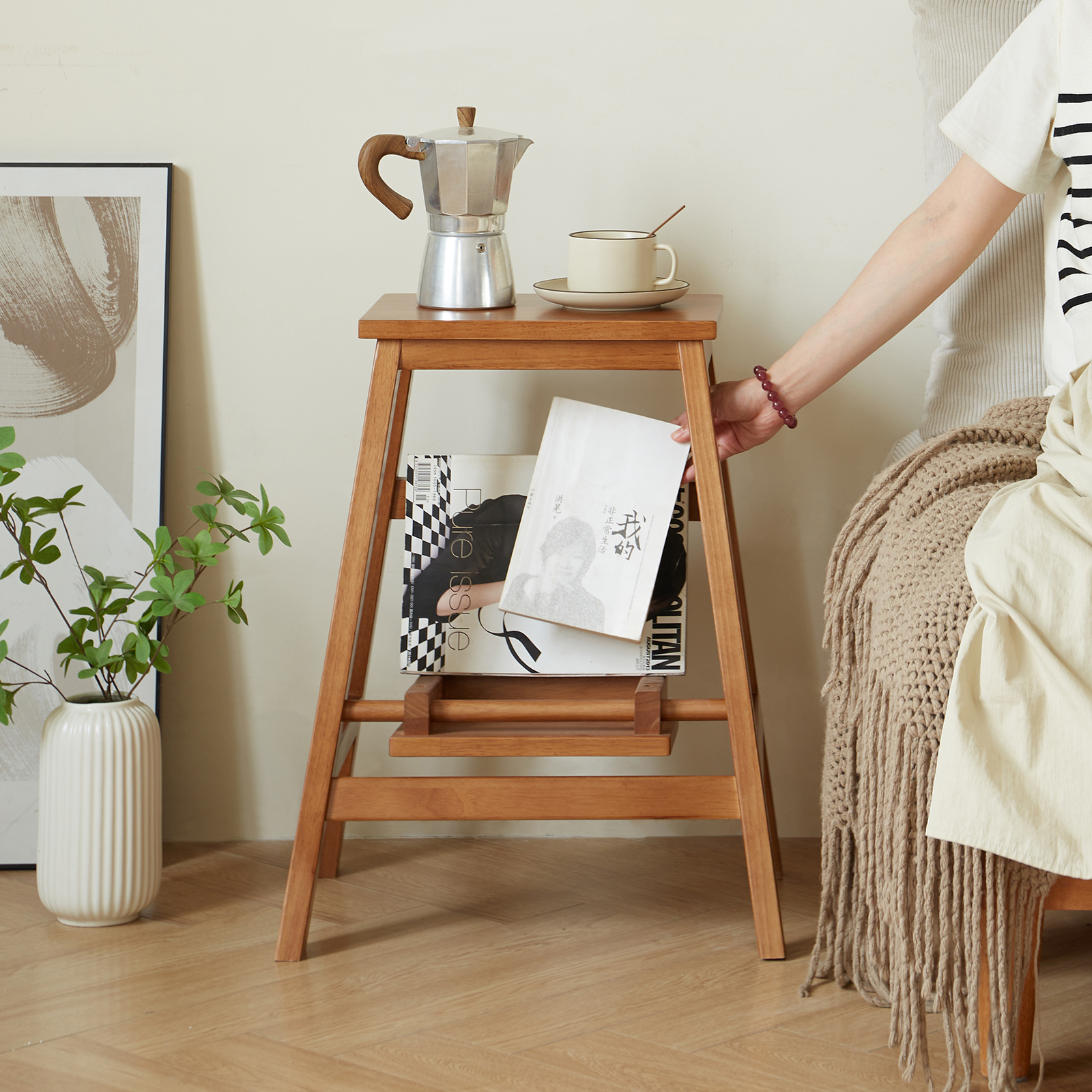 錦木-無垢材 折りたたみ式ステップ台 2 段 多機能 子供用 踏み台 高所作業用 頑丈設計キッズイス