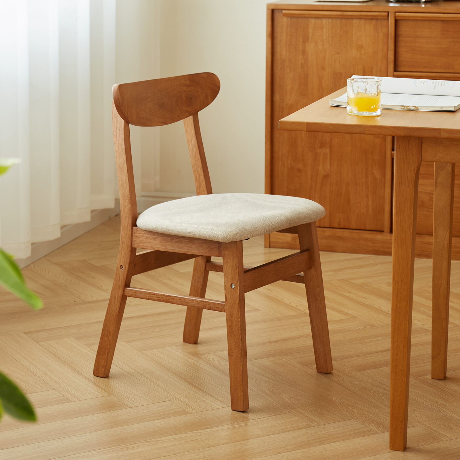 錦木-チェリー色 無垢材調 ダイニングチェア バッファローチェア クッション付き テーブルセット対応 リビングダイニングダイニングチェア