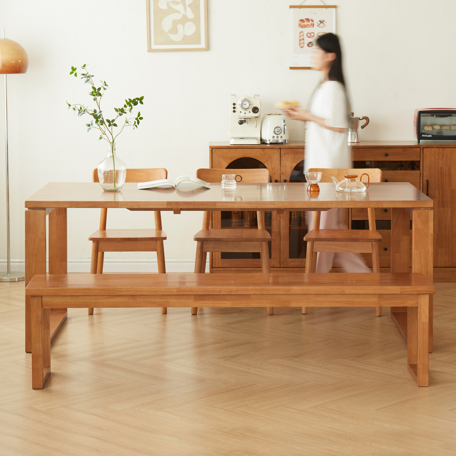錦木-チェリーウッド風 北欧風ダイニングテーブルセット 長方形 木製 一人暮らし・ファミリー向け ミニマルデザインダイニングテーブル