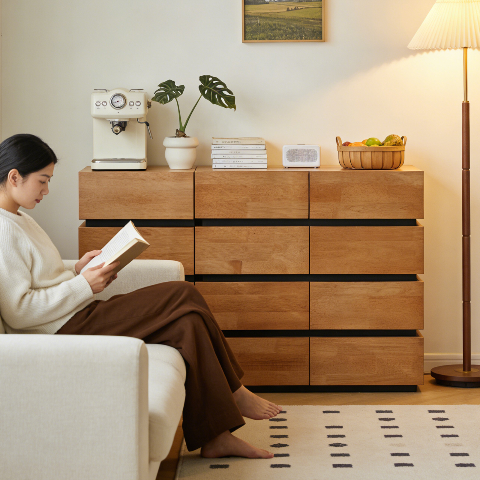 錦木-ミッドセンチュリー 無垢材チェスト 多段式 リビング・寝室・ベッドサイド収納 サイドボード 収納キャビネットチェスト