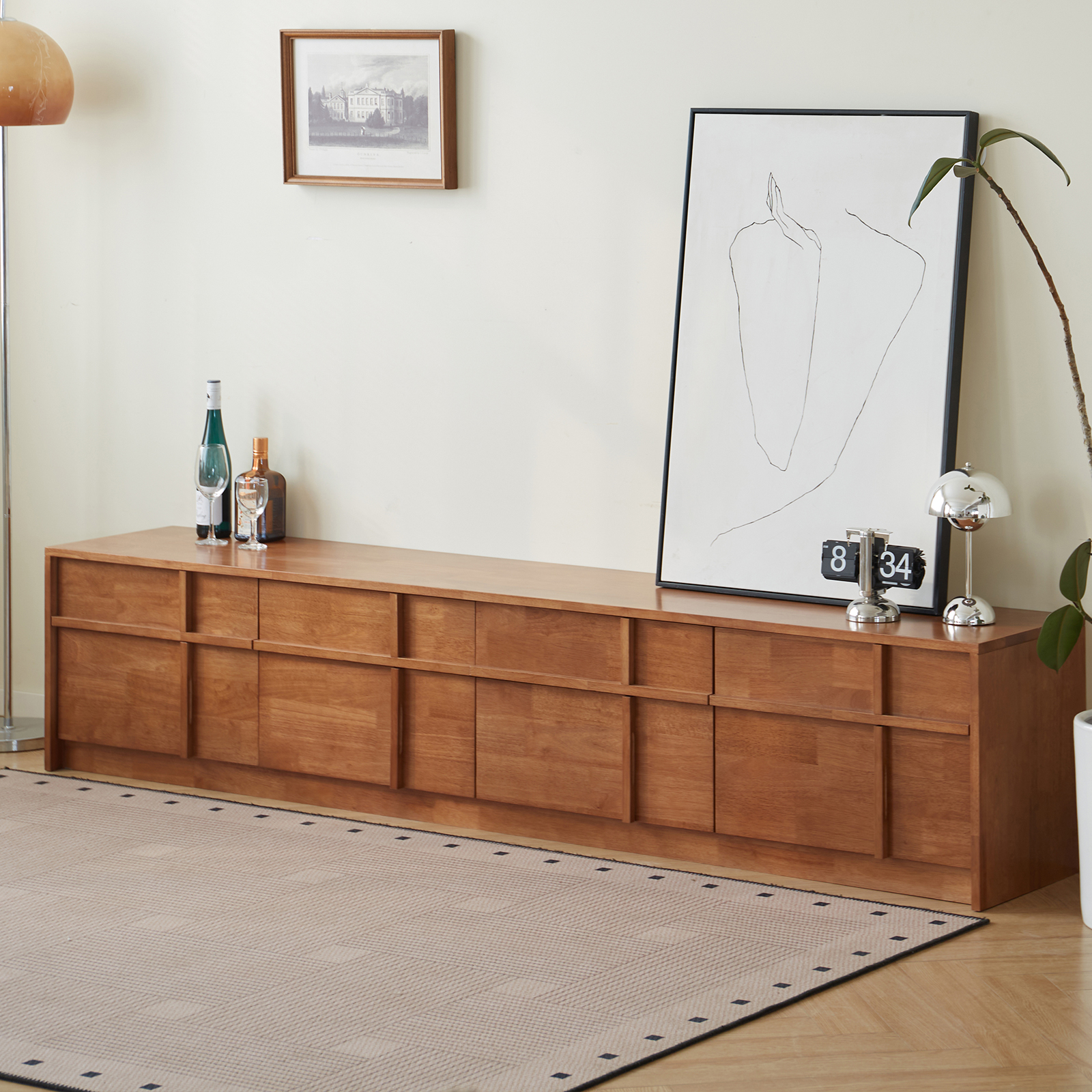 錦木-無垢材テレビボード 収納キャビネット 小户型リビング向け スリム 多機能 骨組デザイン 扉付きテレビ台