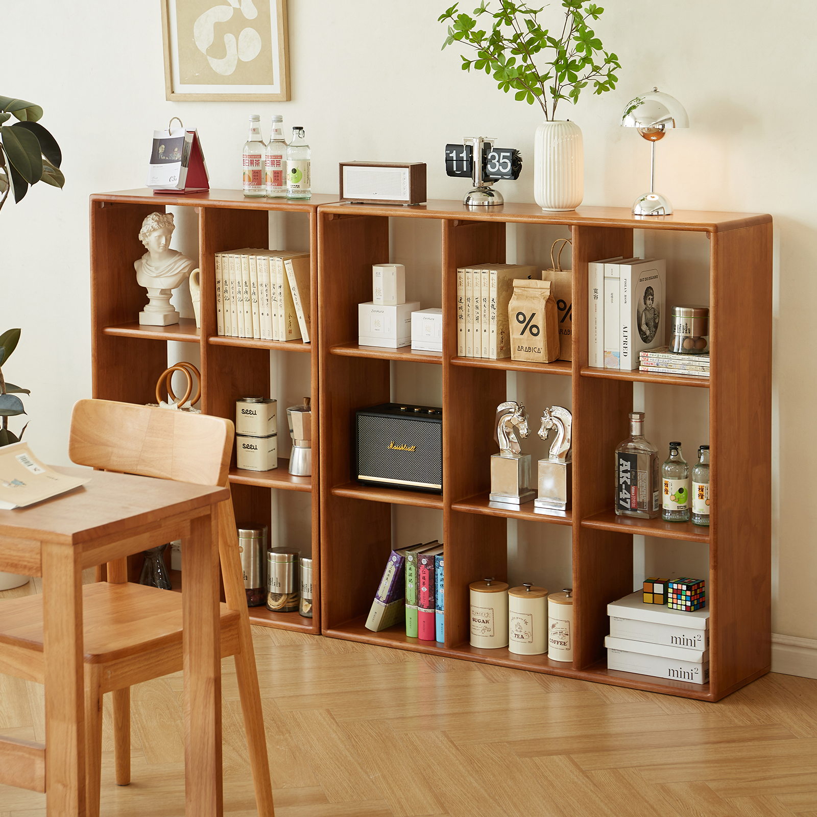 錦木-木製ロータイプ本棚 リビング用展示棚 収納ラック シンプルモダン 家庭向け フリー組み合わせラック棚 / ラック