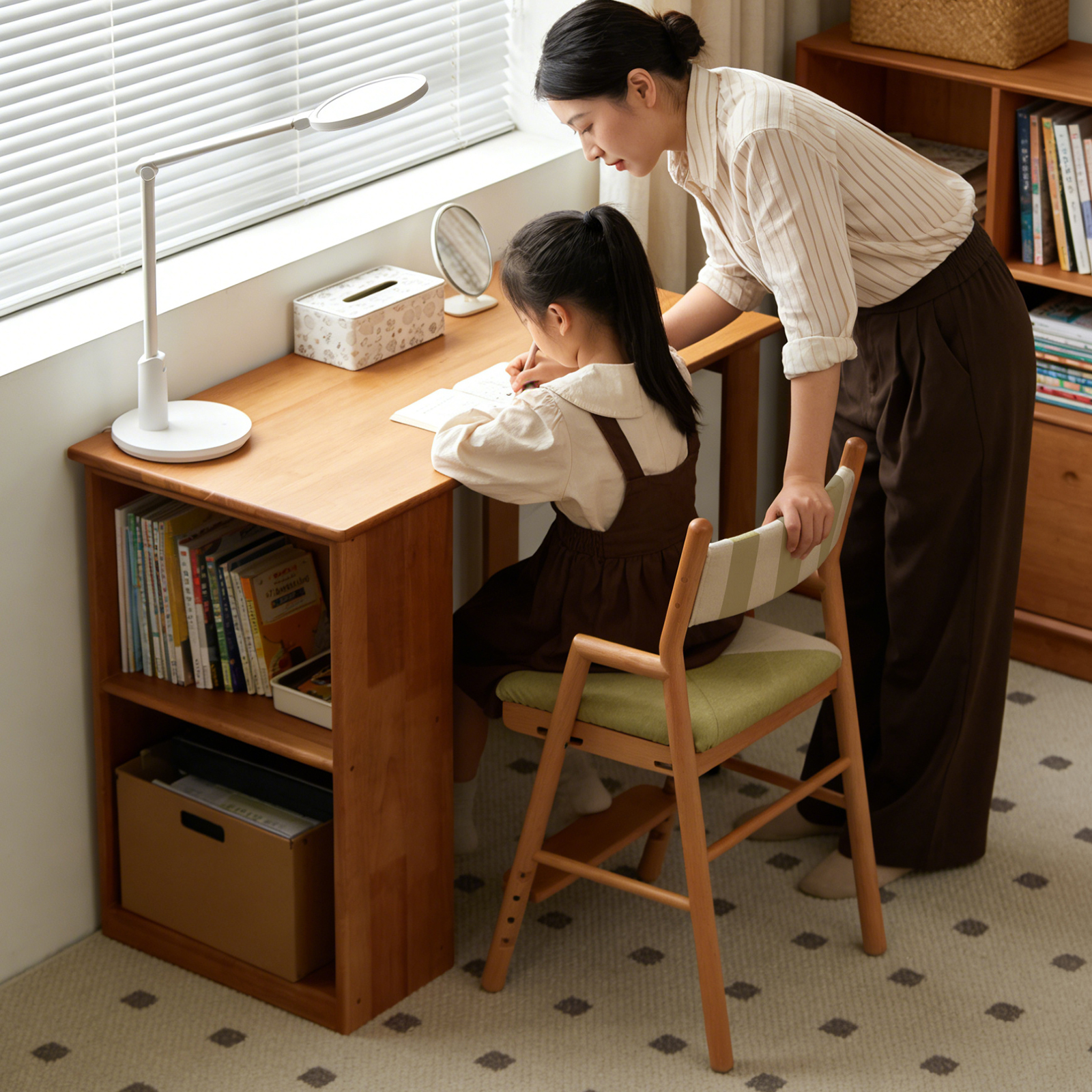 錦木-無垢材デスク 本棚・収納一体型 キャスター付き 寝室用 パソコンデスク 学習机 省スペース シンプルデスク / 学習机