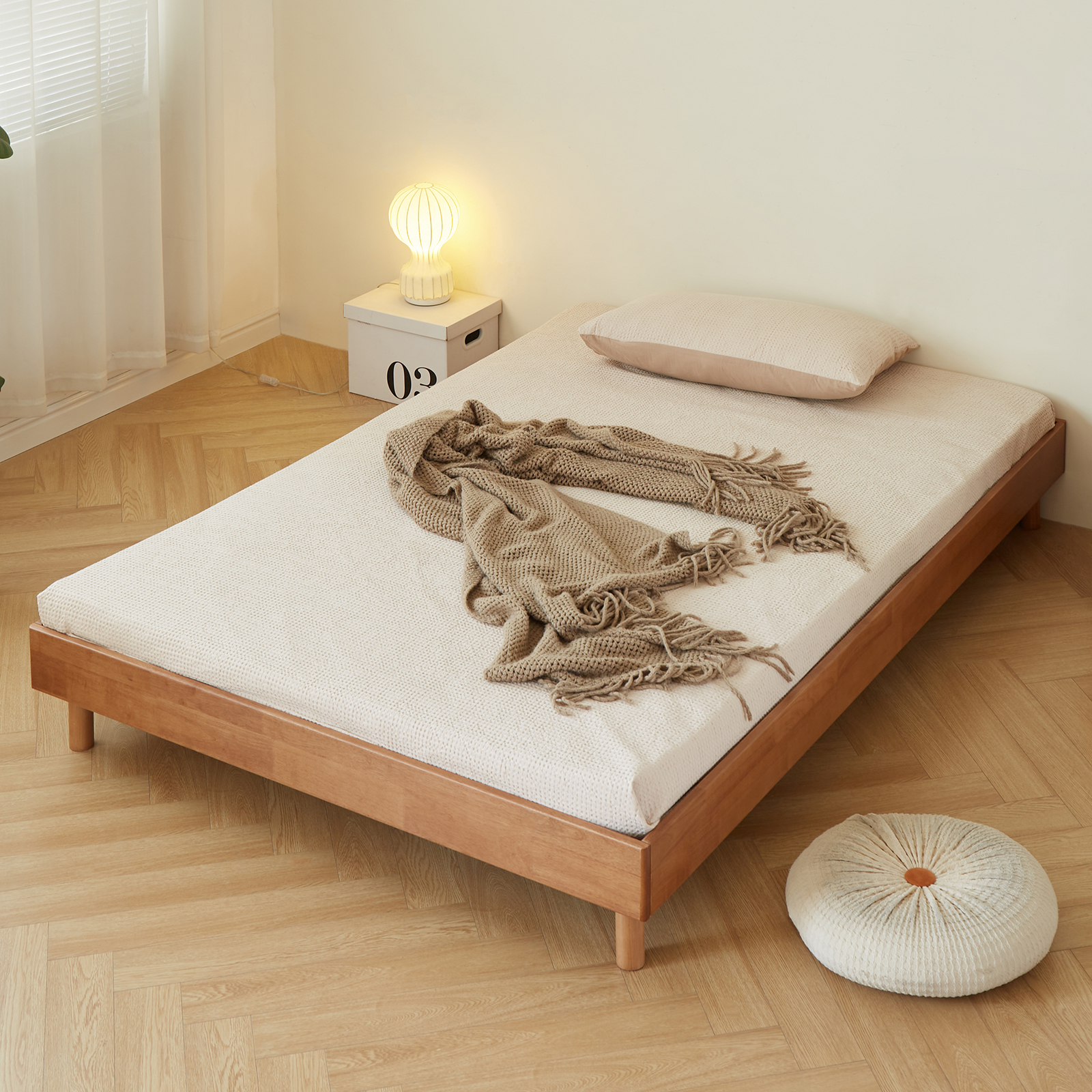 錦木-木製子供用ベッド モンテッソーリ ロータイプベッド 和風畳スタイル ヘッドレス すのこベッド セミダブル 浮いて見えるベッド 低床ベッド