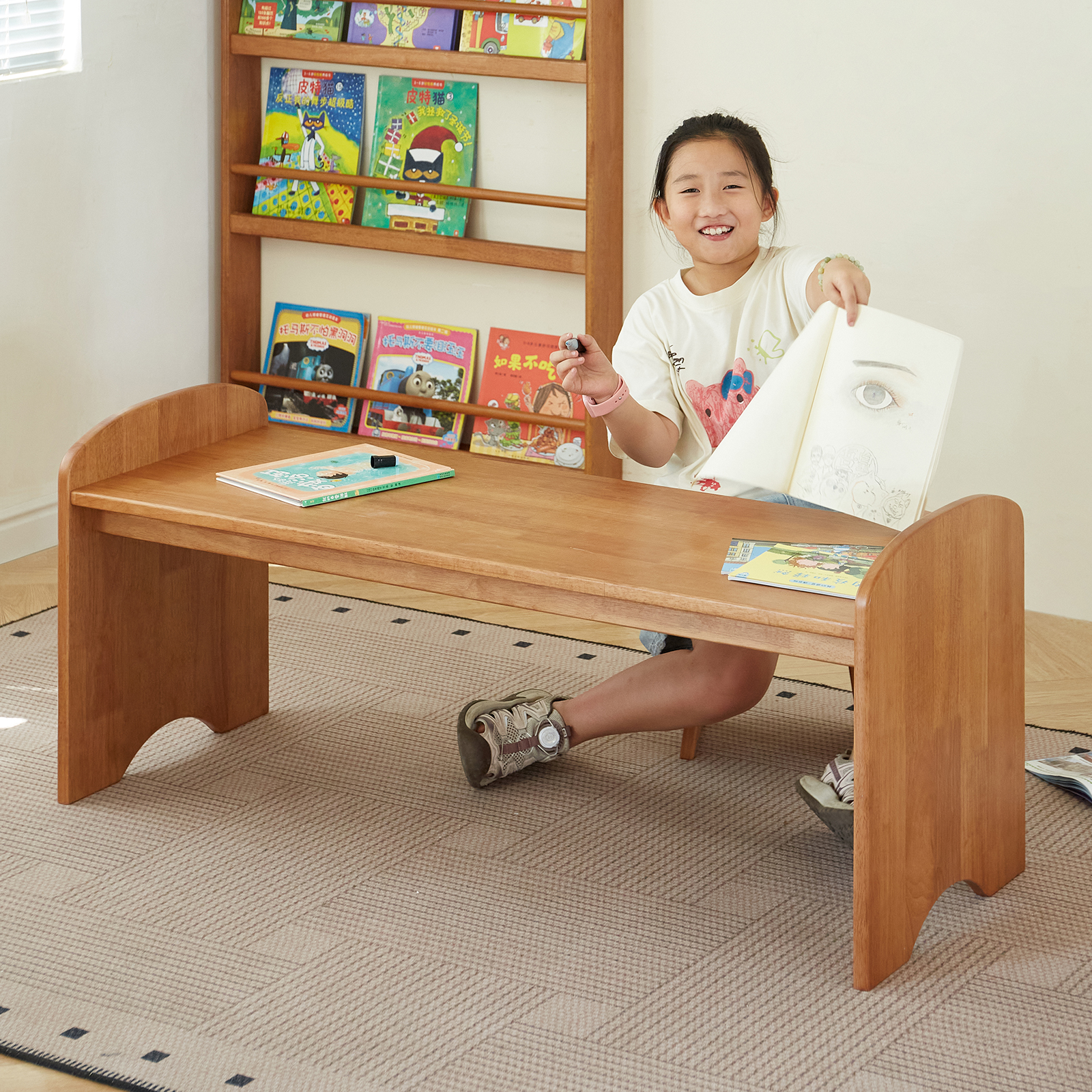 錦木-木製子供用学習机 おもちゃテーブル 知育 お絵かき机 シンプルデスク 家庭用 小学生・中学生向けキッズデスク