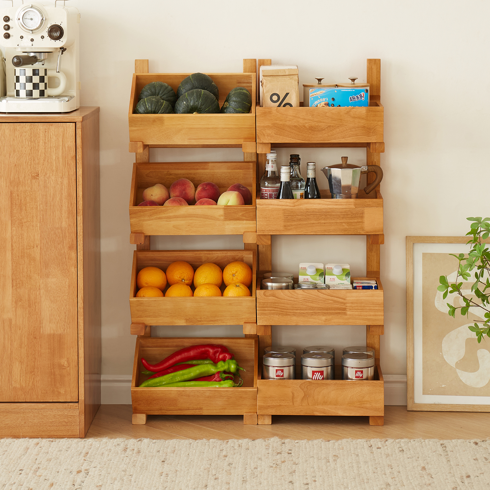 錦木-無垢材収納ラック キッチン野菜・スナック収納 リビングサイドテーブル おもちゃ・本棚にも マルチラック棚 / ラック