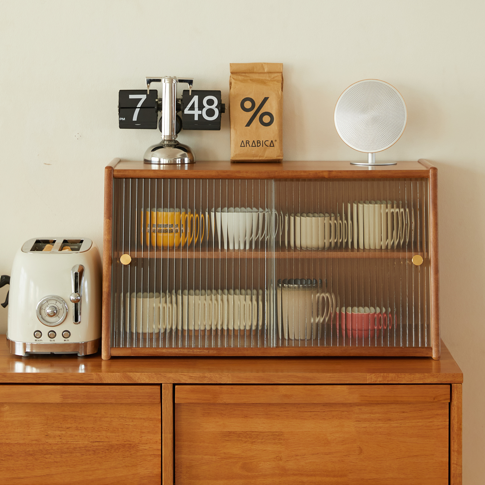 錦木-無垢材卓上収納キャビネット 食器棚 サイドボード カップラック フィギュアケース 防塵 多目的収納 家庭用収納ラック