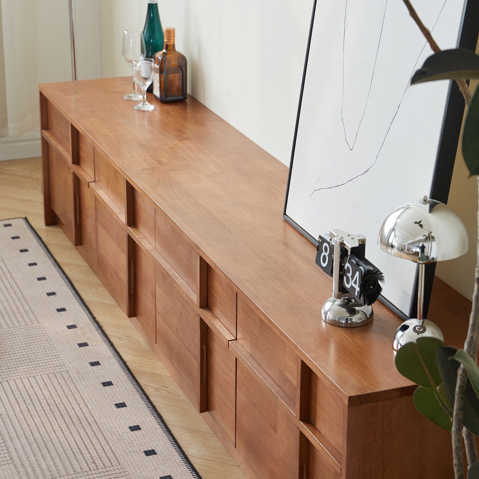 錦木-無垢材テレビボード 収納キャビネット 小户型リビング向け スリム 多機能 骨組デザイン 扉付きテレビ台