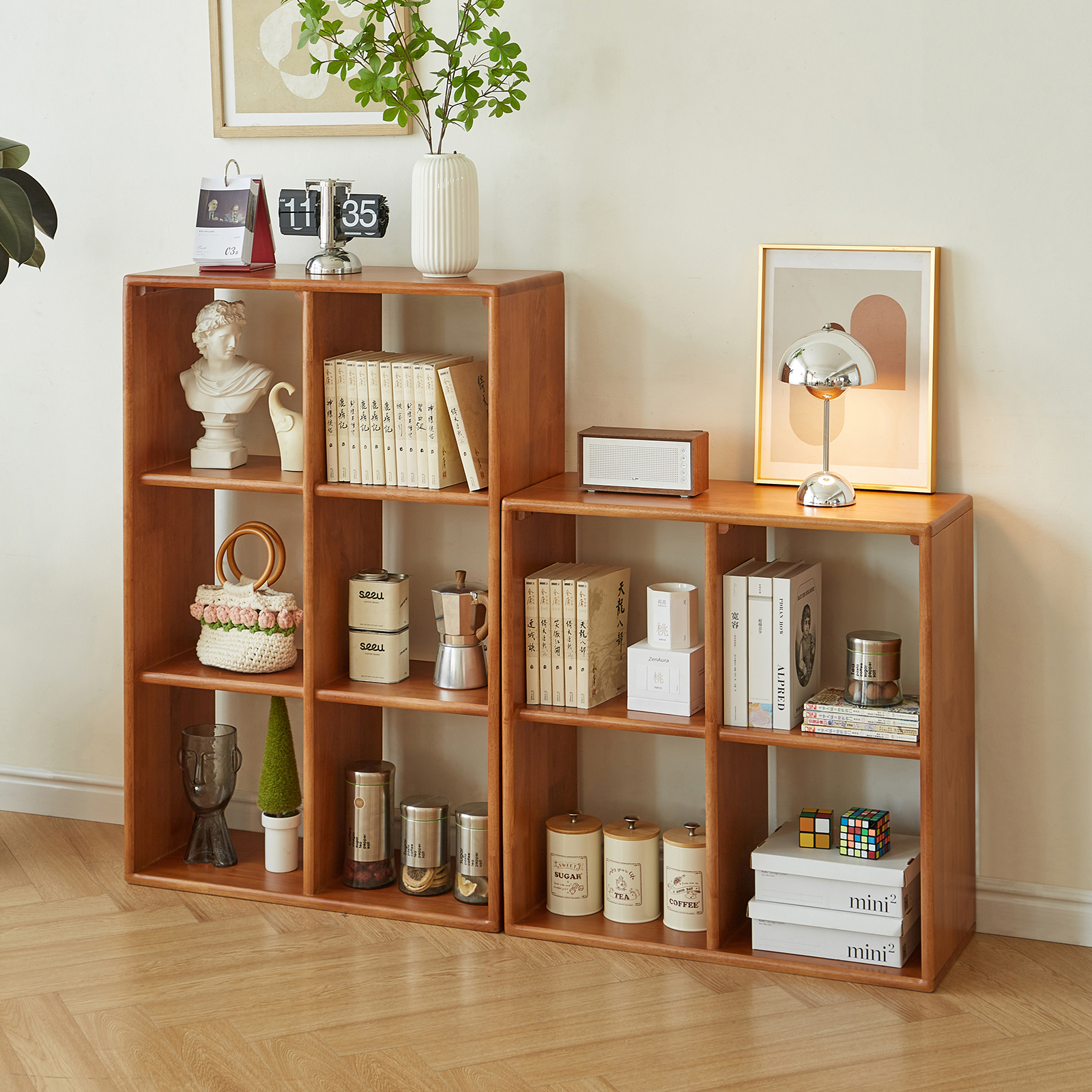 錦木-木製ロータイプ本棚 リビング用展示棚 収納ラック シンプルモダン 家庭向け フリー組み合わせラック棚 / ラック
