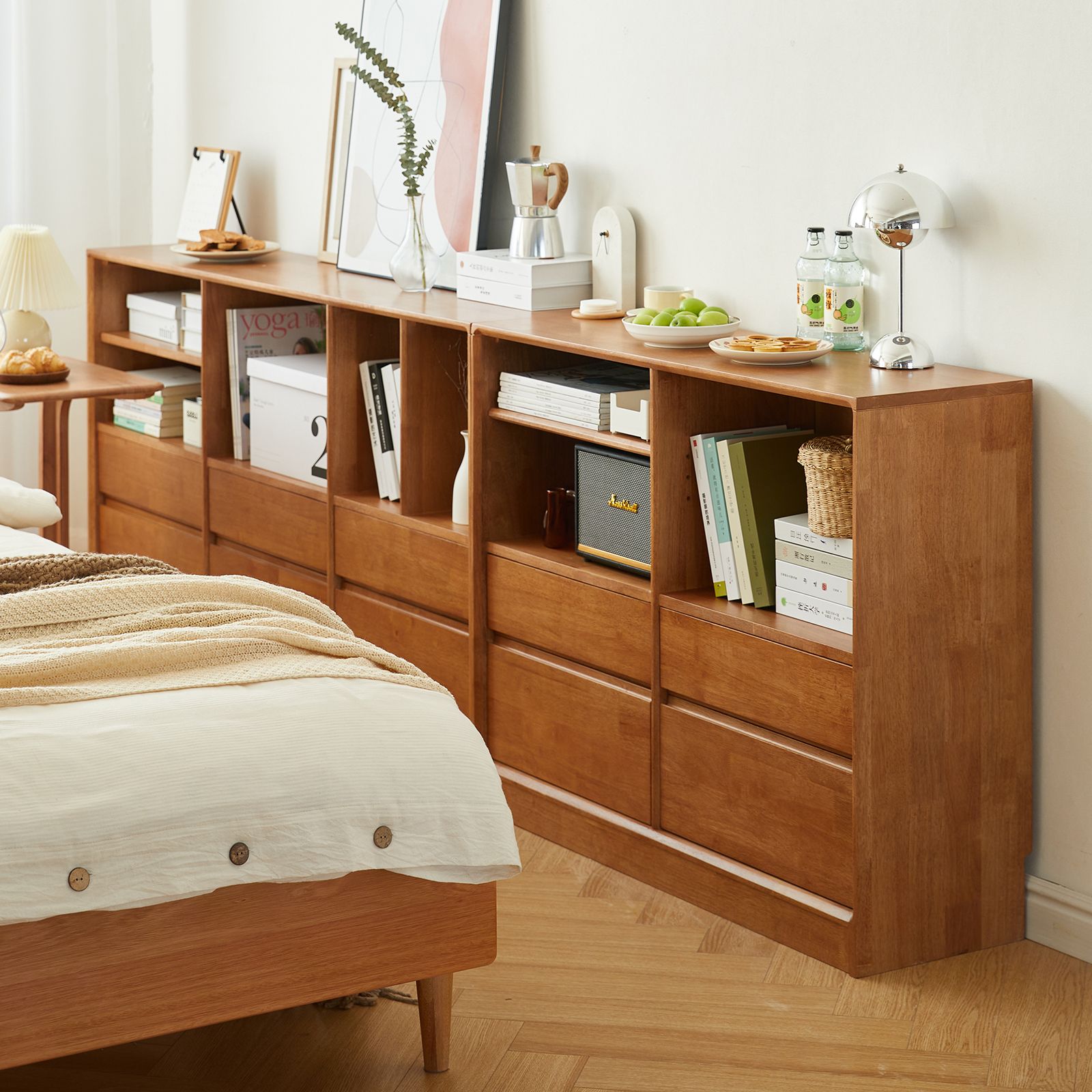 錦木-天然木製の低い本棚｜リビング用床下収納棚 ラック型テレビボード 家庭用ダイニングサイドボード