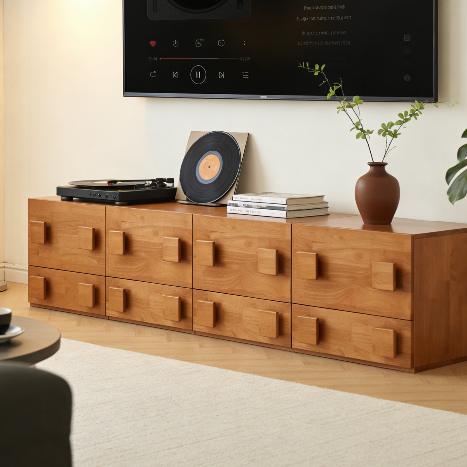 錦木-木製キャビネット アンティーク調5段チェスト モジュール式ユニット ベッドルームナイトテーブル リビング壁際収納 TVボードチェスト