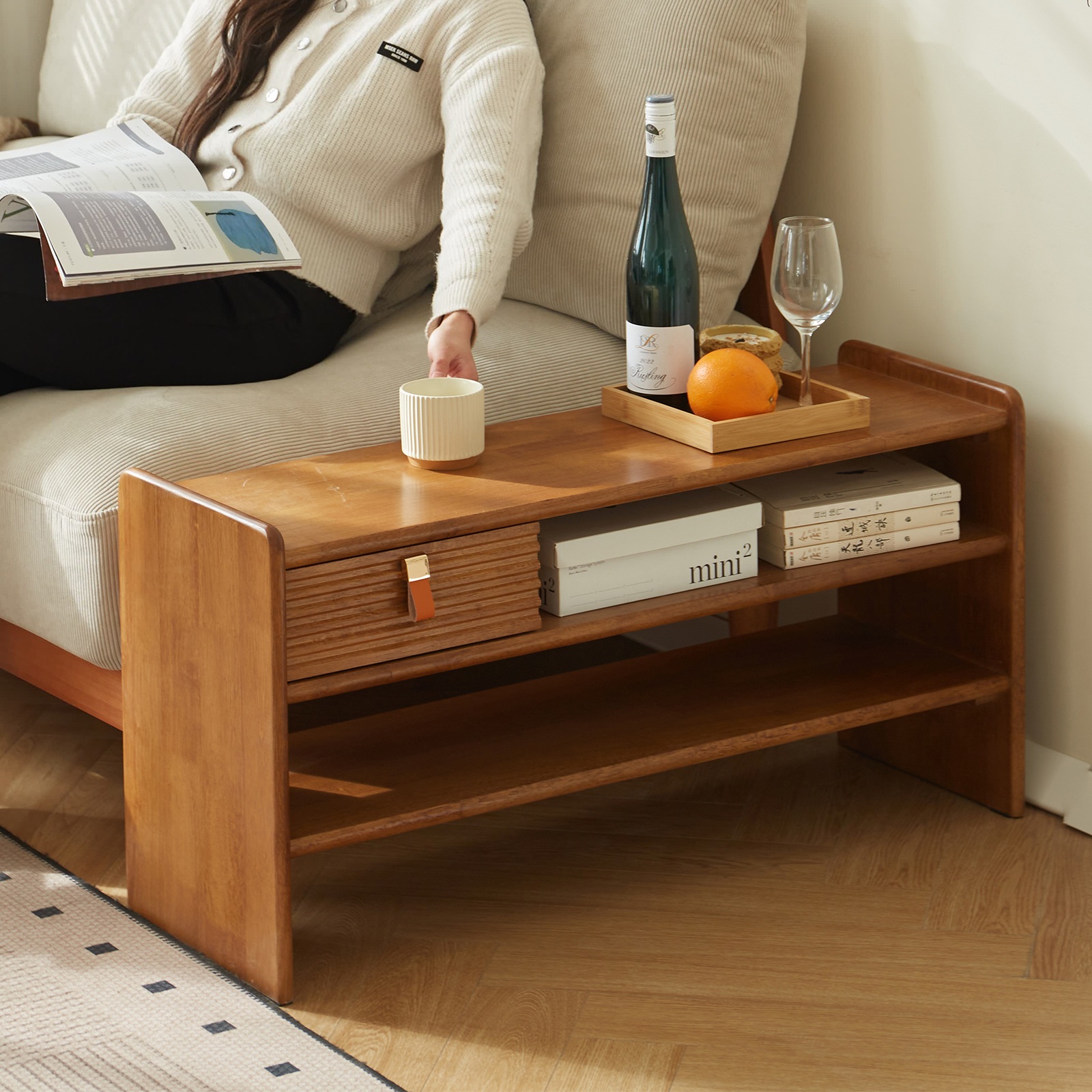 錦木-無垢材玄関ベンチ 収納付きシューズラック 座面付きスリム収納 玄関用長椅子 スリムデザイン玄関ベンチ