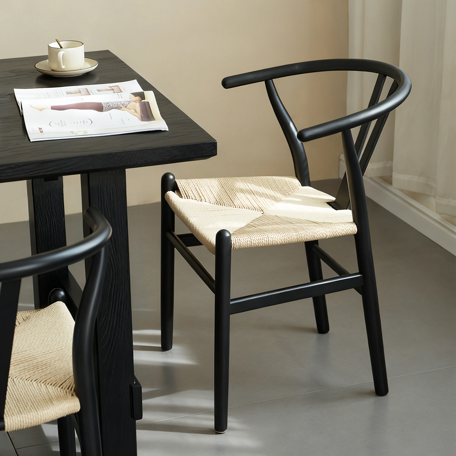 錦木-無垢材使用 背もたれ付きチェア ブナ材ダイニングチェア Yチェア 書斎チェア ミッドセンチュリースタイル 家庭用ラウンドチェアイス / 学習イス