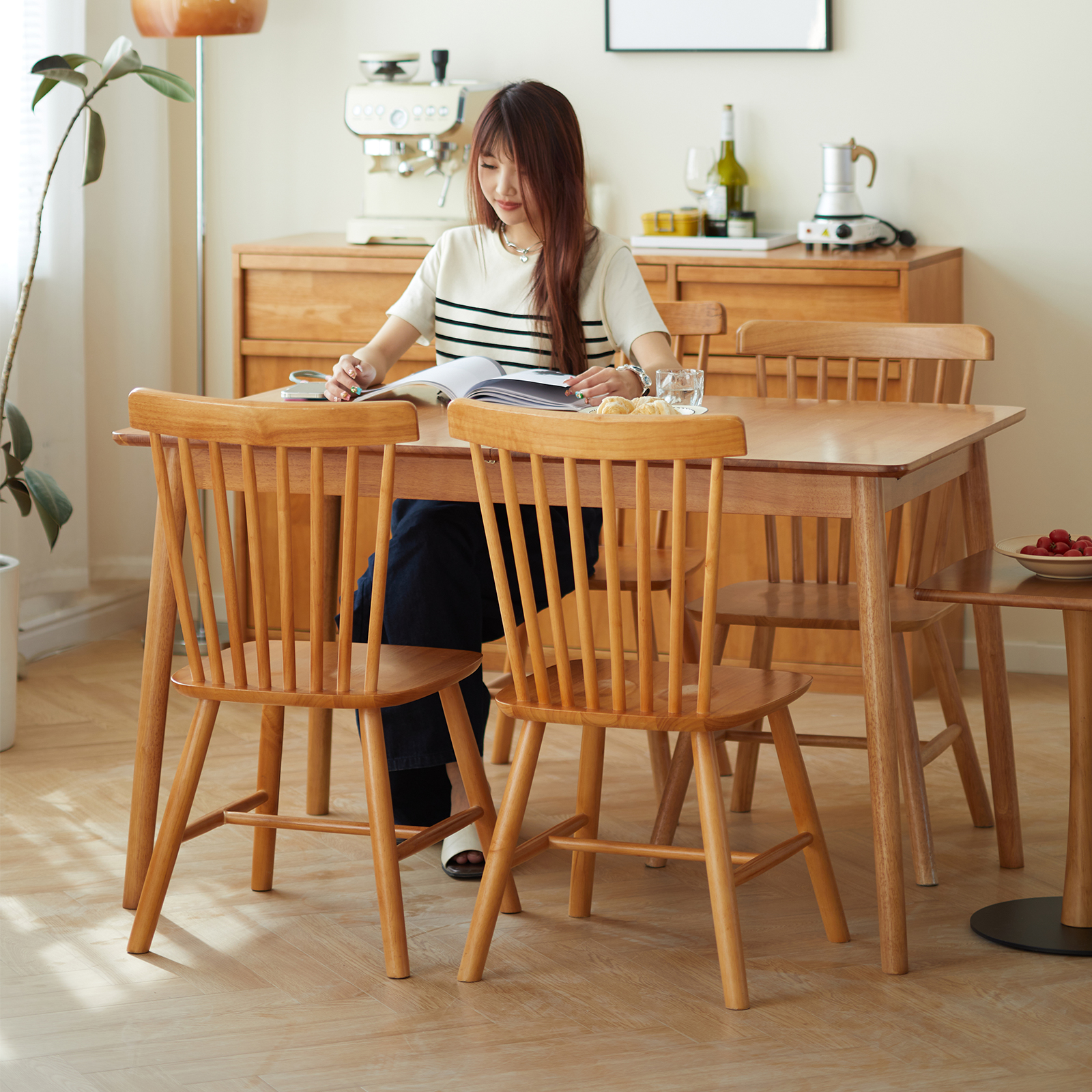 錦木-【無垢材使用】伸縮式折りたたみダイニングテーブルセット モダンシンプル 小户型対応 学習・パーティー兼用ダイニングテーブル