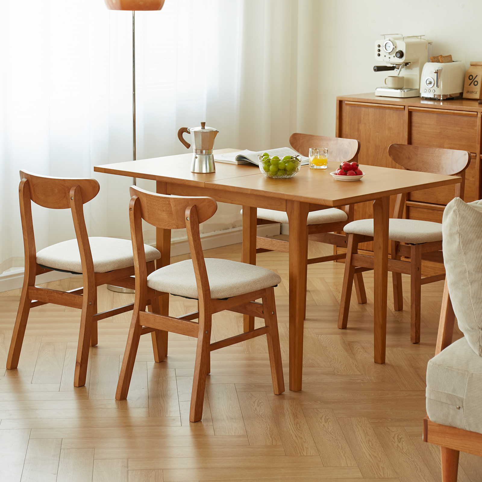 錦木-チェリー色 無垢材調 ダイニングチェア バッファローチェア クッション付き テーブルセット対応 リビングダイニングダイニングチェア