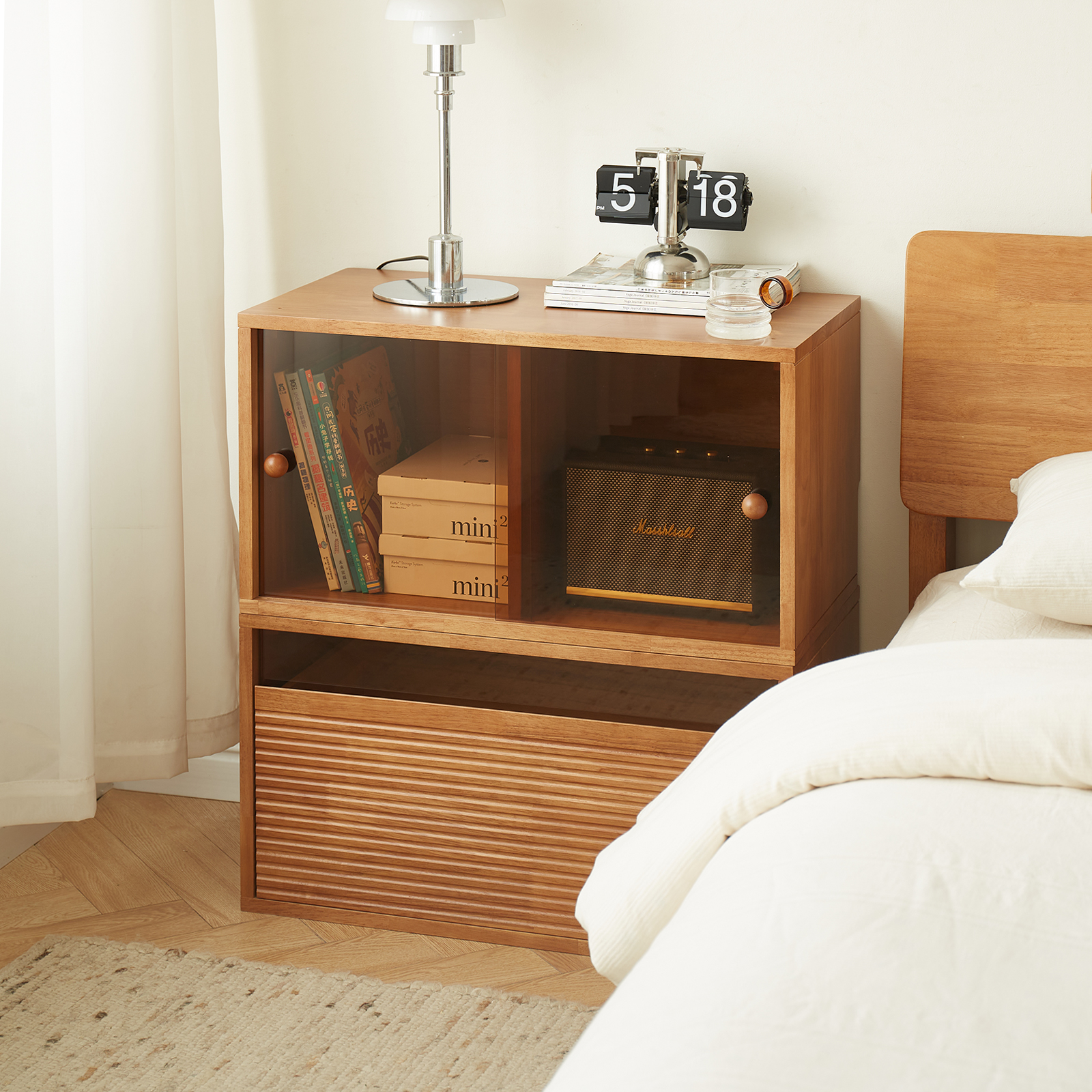 錦木-無垢材 フリーユニット収納棚 ローボード・チェスト兼用 リビング収納 間仕切り棚 モジュール式 キャビネット本棚