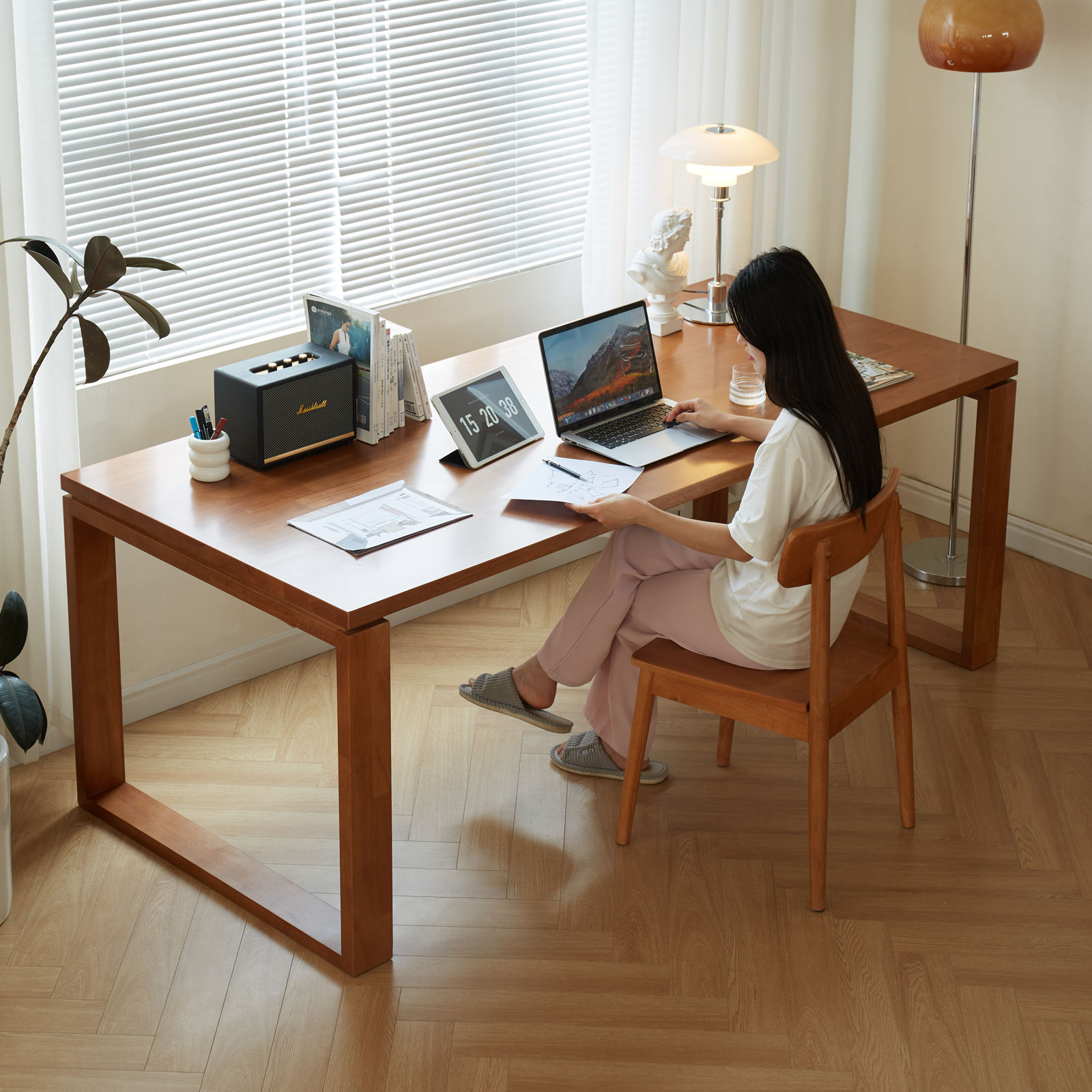 錦木-チェリーウッド風 北欧風ダイニングテーブルセット 長方形 木製 一人暮らし・ファミリー向け ミニマルデザインダイニングテーブル