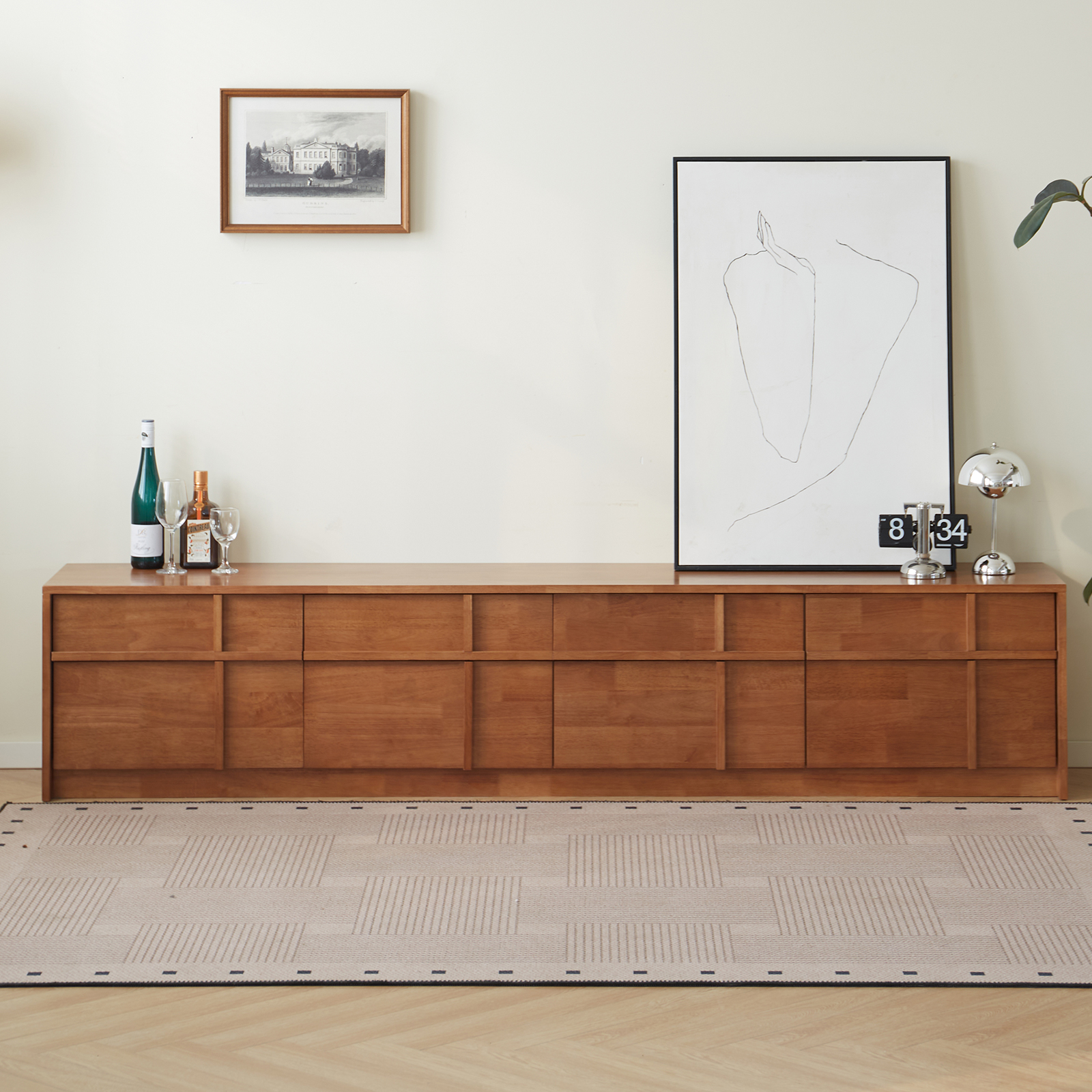 錦木-無垢材テレビボード 収納キャビネット 小户型リビング向け スリム 多機能 骨組デザイン 扉付きテレビ台