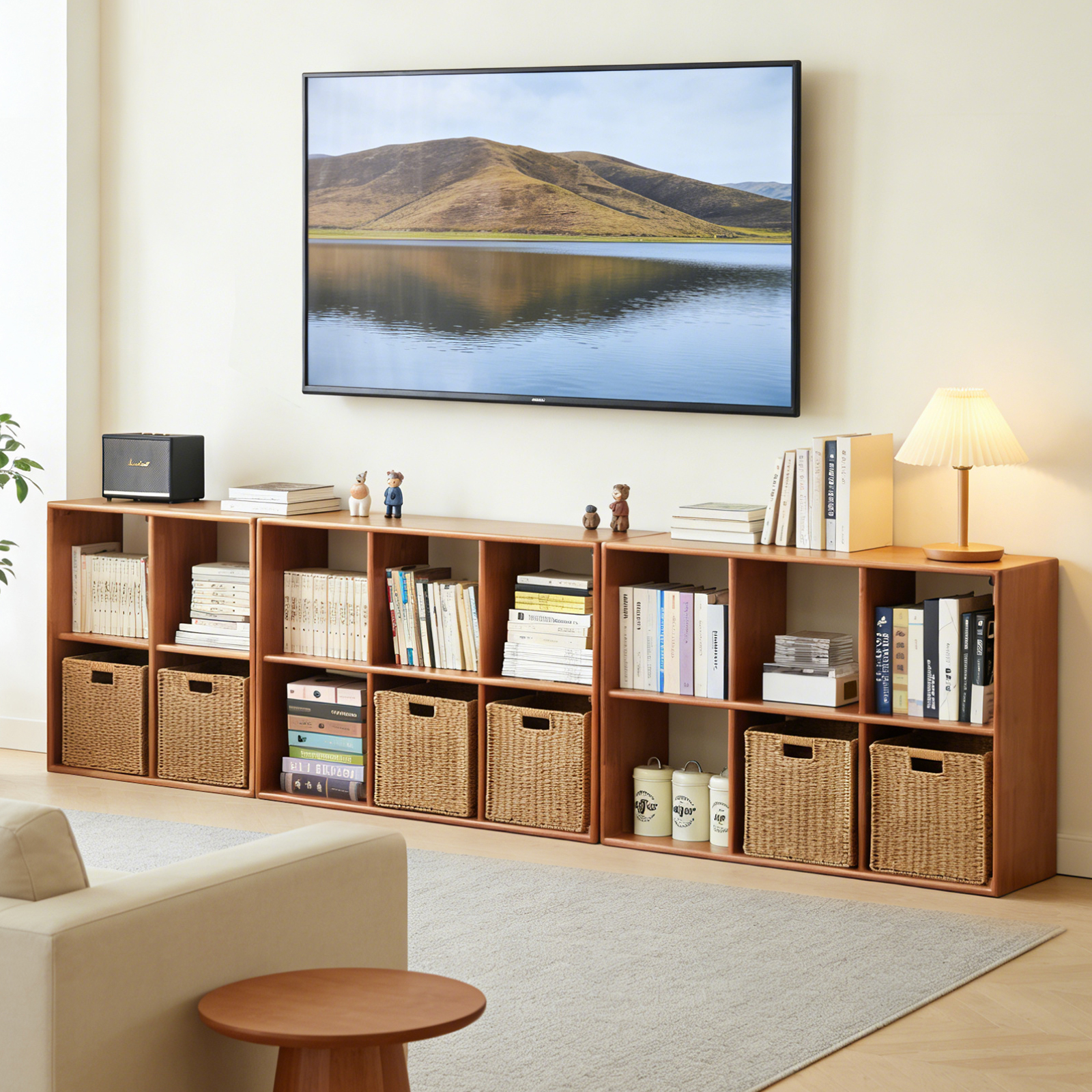 錦木-木製ロータイプ本棚 リビング用展示棚 収納ラック シンプルモダン 家庭向け フリー組み合わせラック棚 / ラック